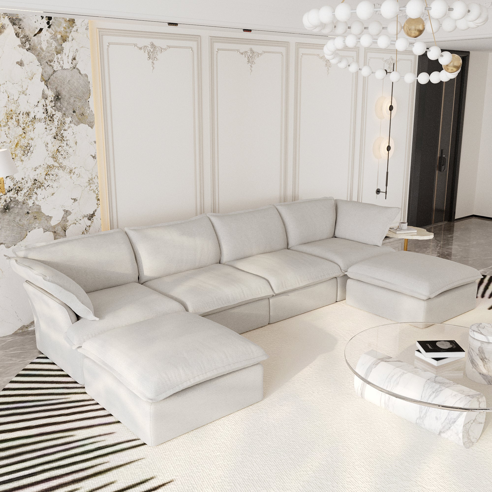 Modular Sectional Sofa with Movable Ottoman, Modern Cloud Couch, SF120