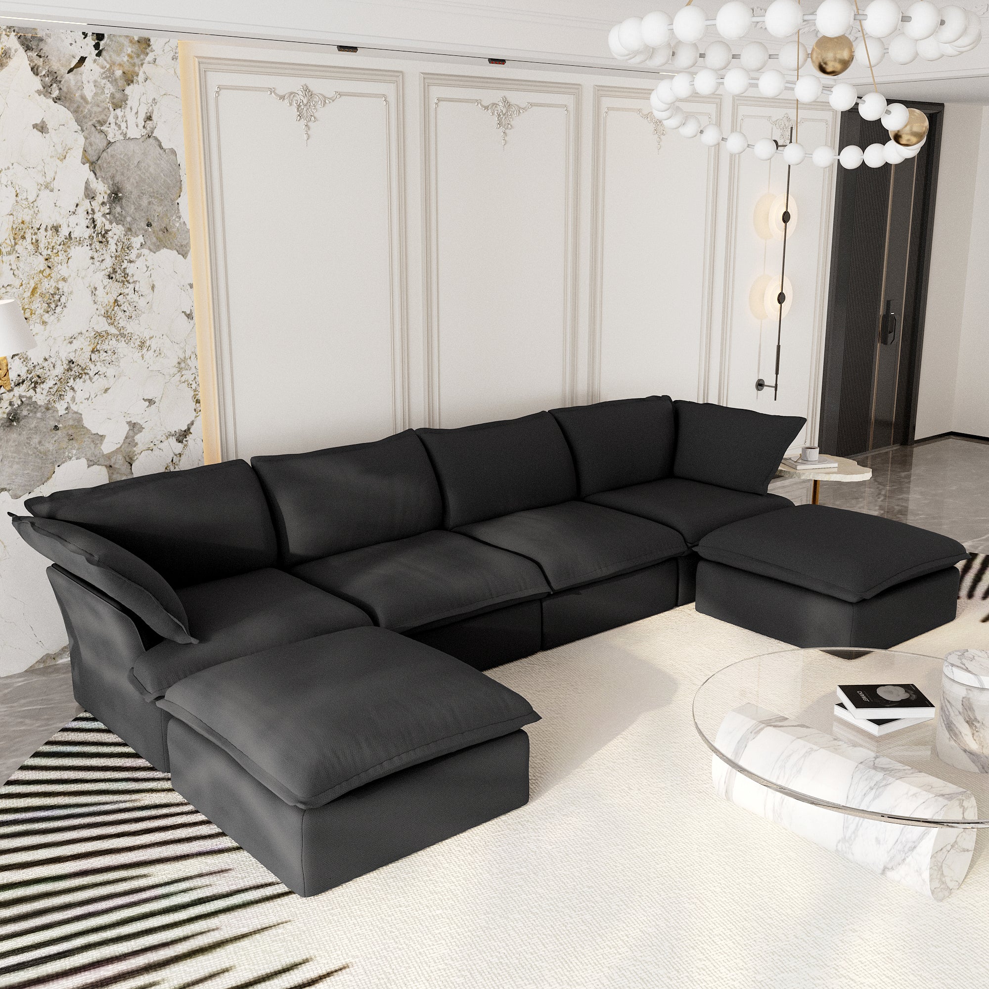 Modular Sectional Sofa with Movable Ottoman, Modern Cloud Couch, SF120