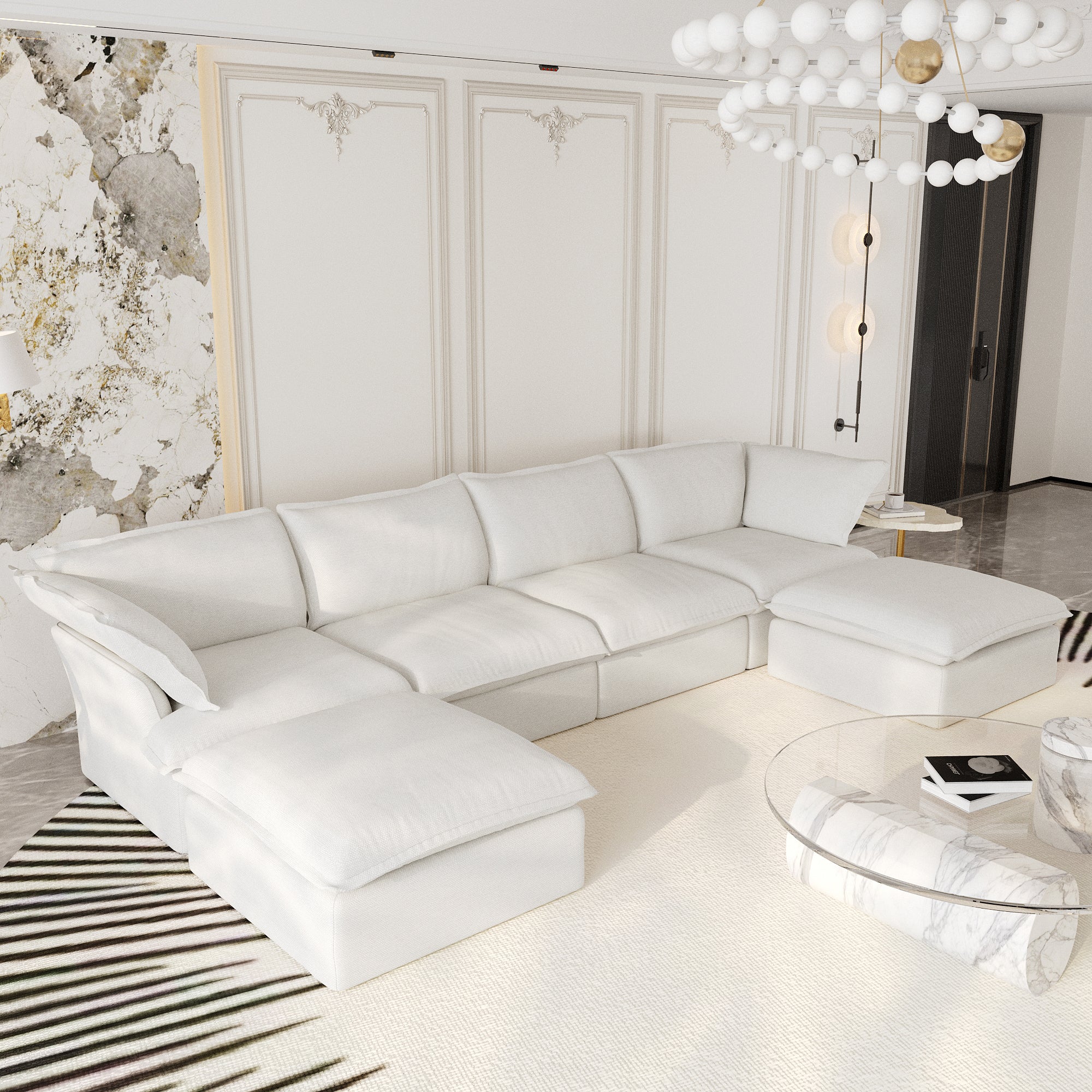Modular Sectional Sofa with Movable Ottoman, Modern Cloud Couch, SF120