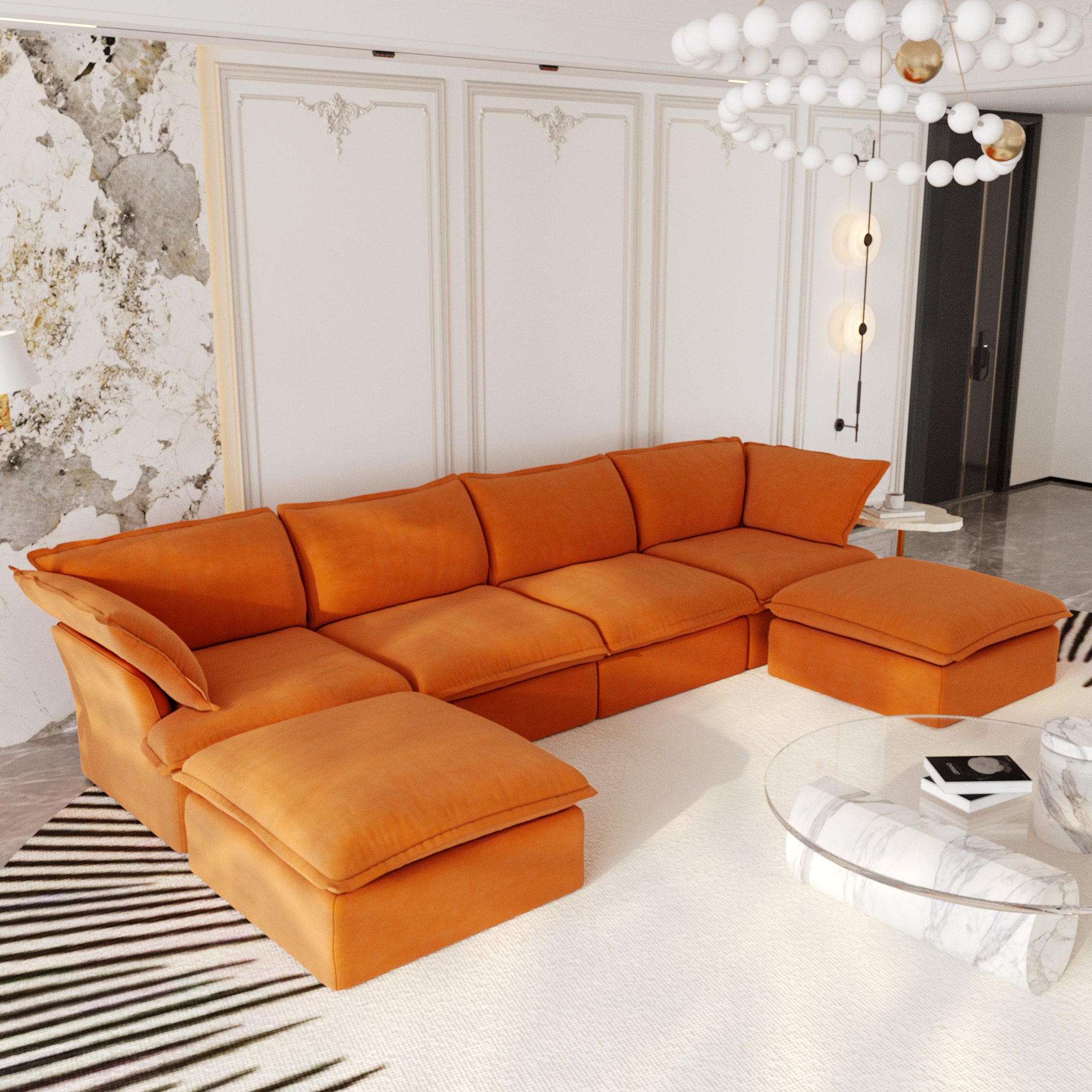 Modular Sectional Sofa with Movable Ottoman, Modern Cloud Couch, SF120