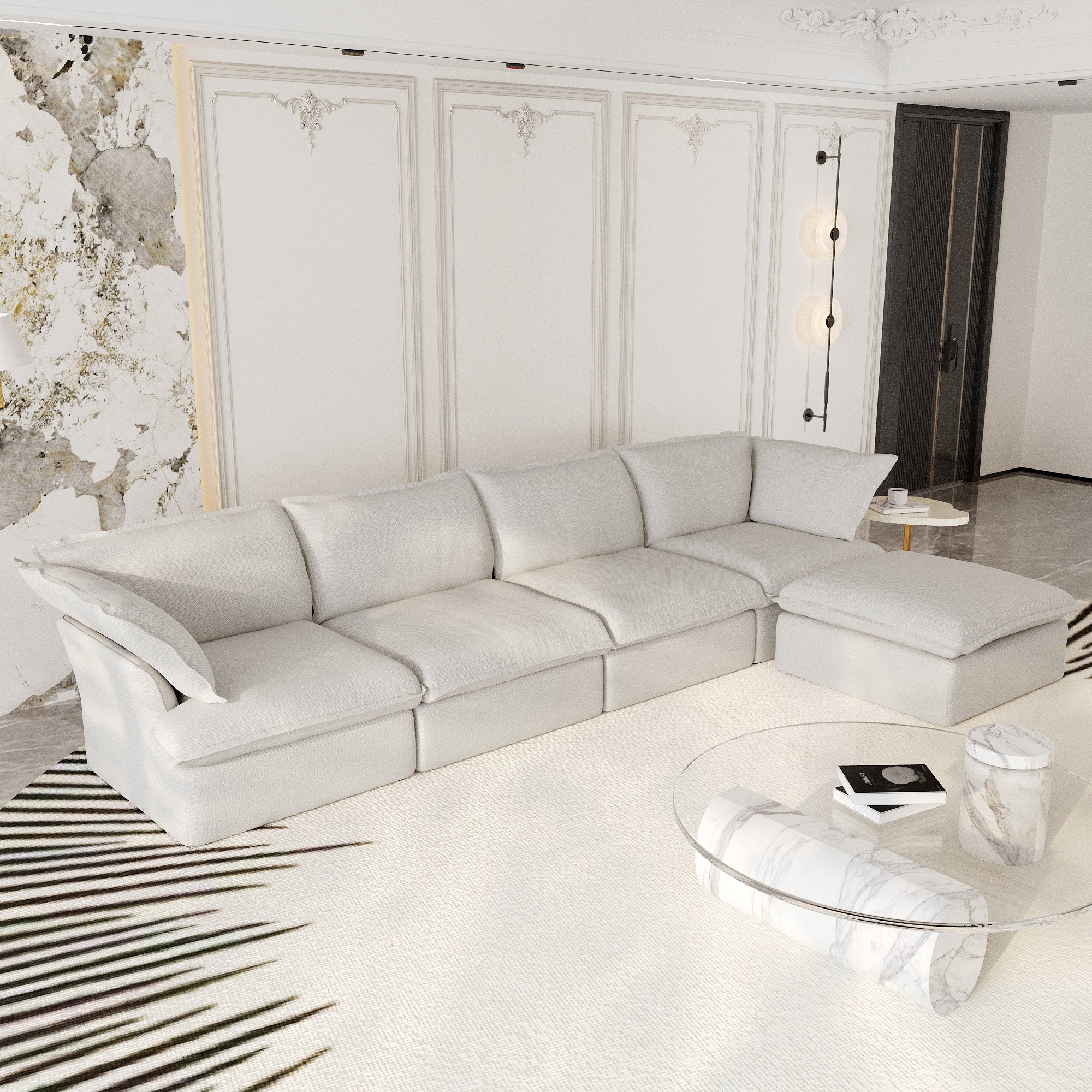 Modular Sectional Sofa with Movable Ottoman, Modern Cloud Couch, SF120