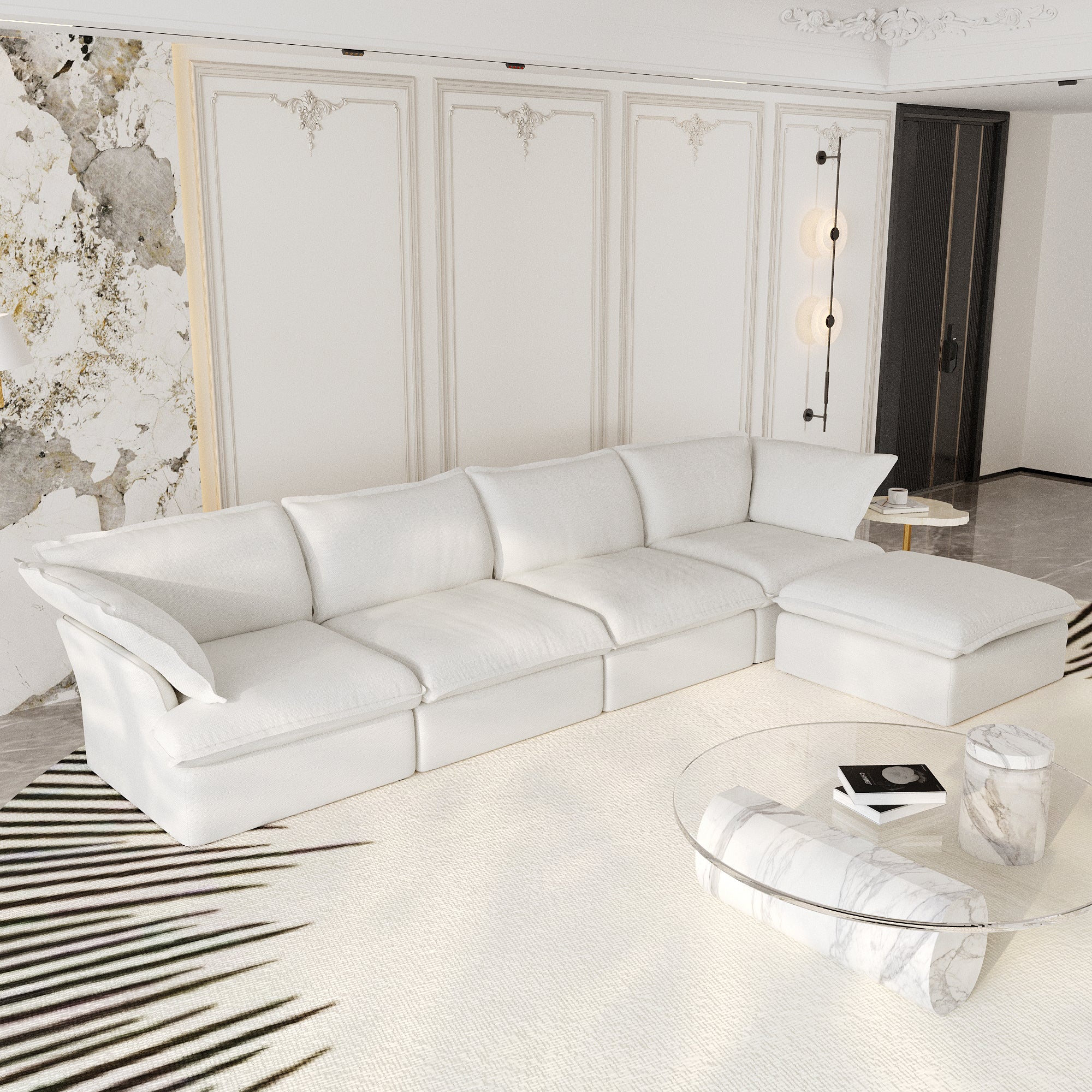 Modular Sectional Sofa with Movable Ottoman, Modern Cloud Couch, SF120