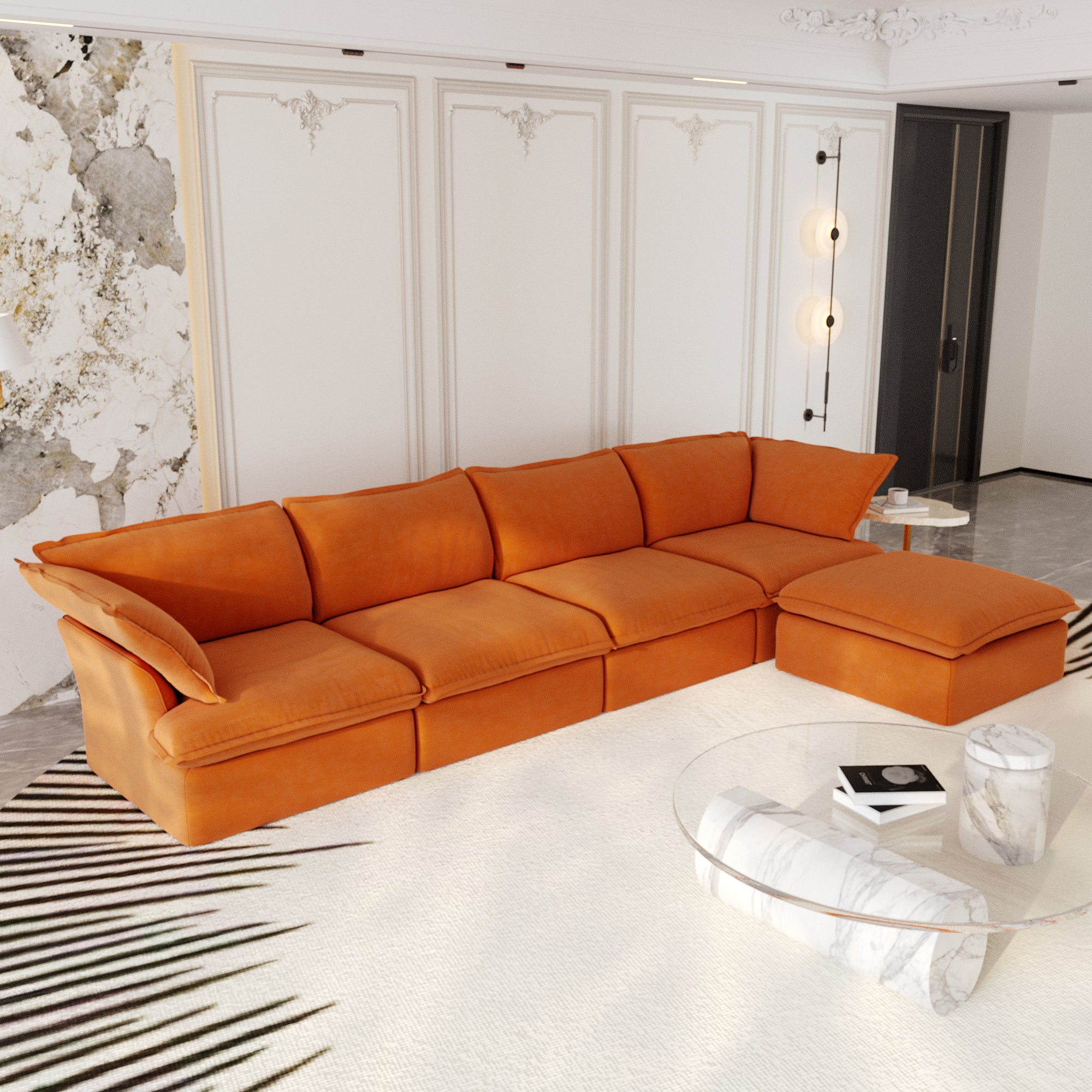 Modular Sectional Sofa with Movable Ottoman, Modern Cloud Couch, SF120