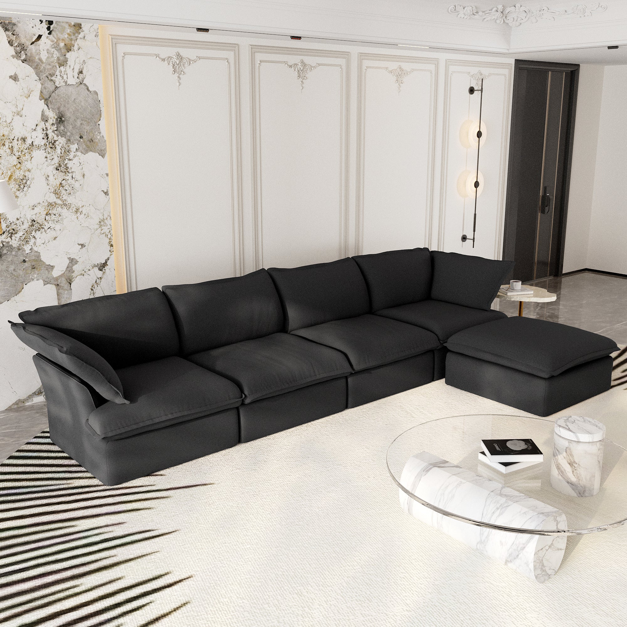 Modular Sectional Sofa with Movable Ottoman, Modern Cloud Couch, SF120