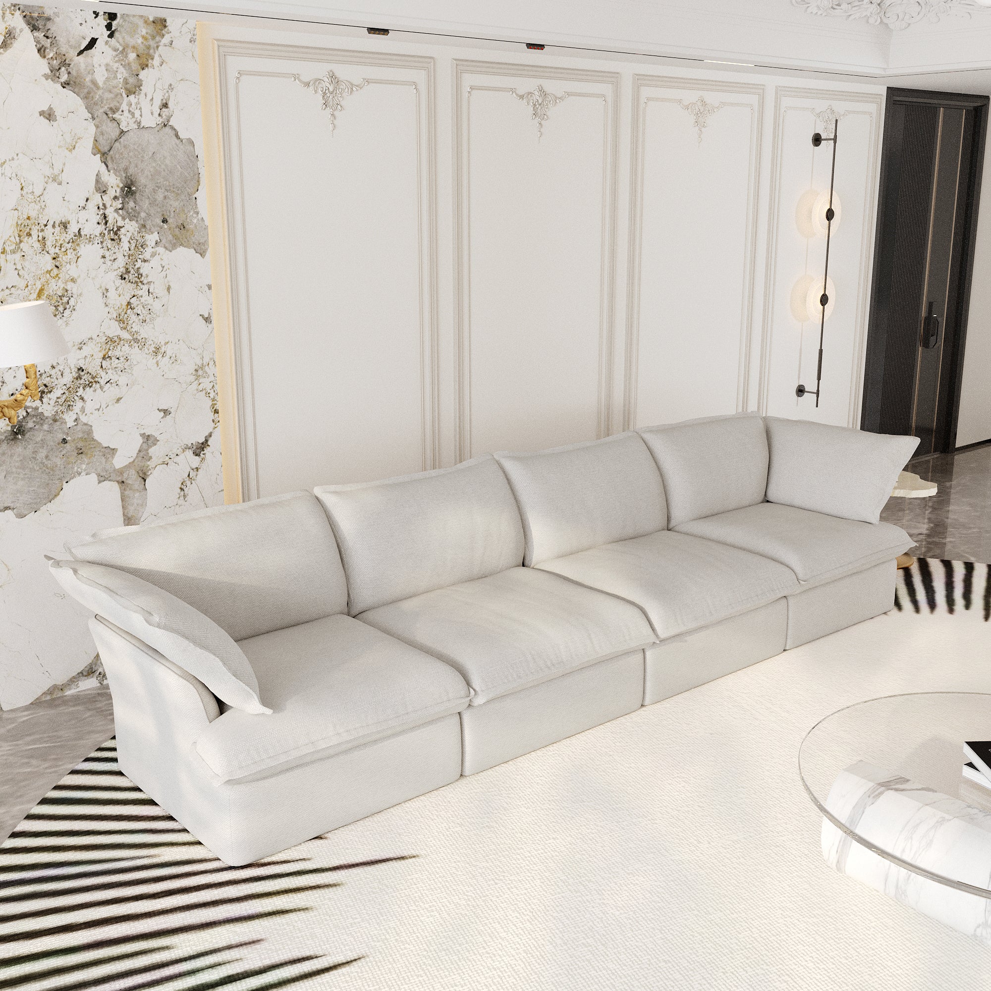 Modular Sectional Sofa with Movable Ottoman, Modern Cloud Couch, SF120