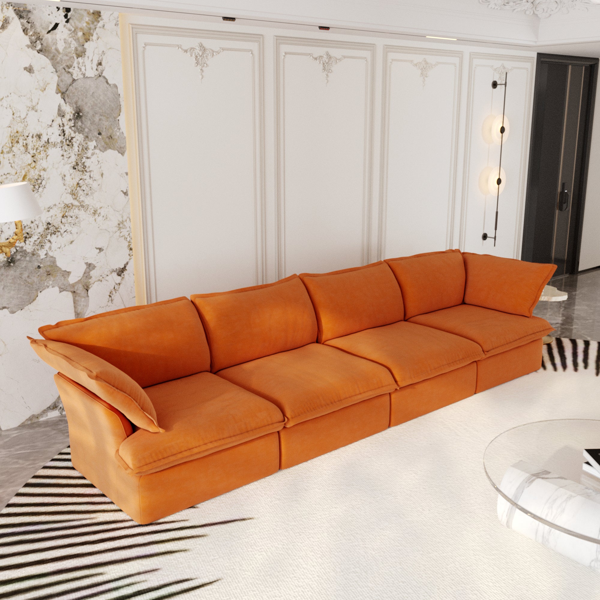 Modular Sectional Sofa with Movable Ottoman, Modern Cloud Couch, SF120
