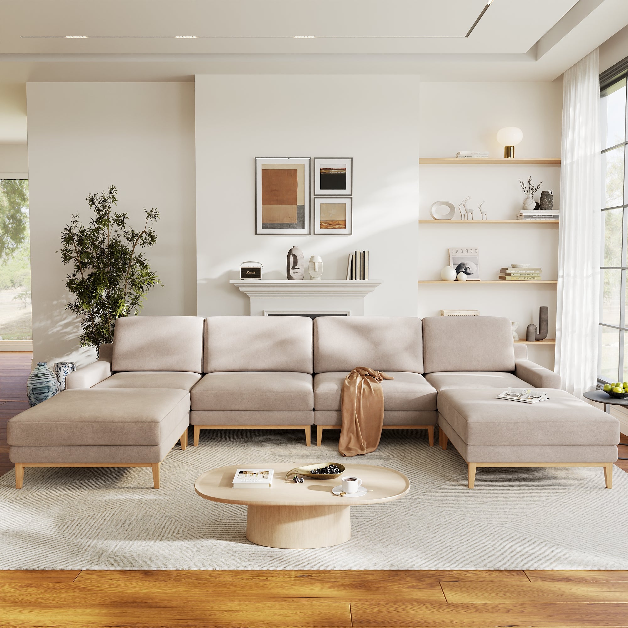 Modular Couch Deep Seat Cloud Couch Linen Look Upholstered for Living Room