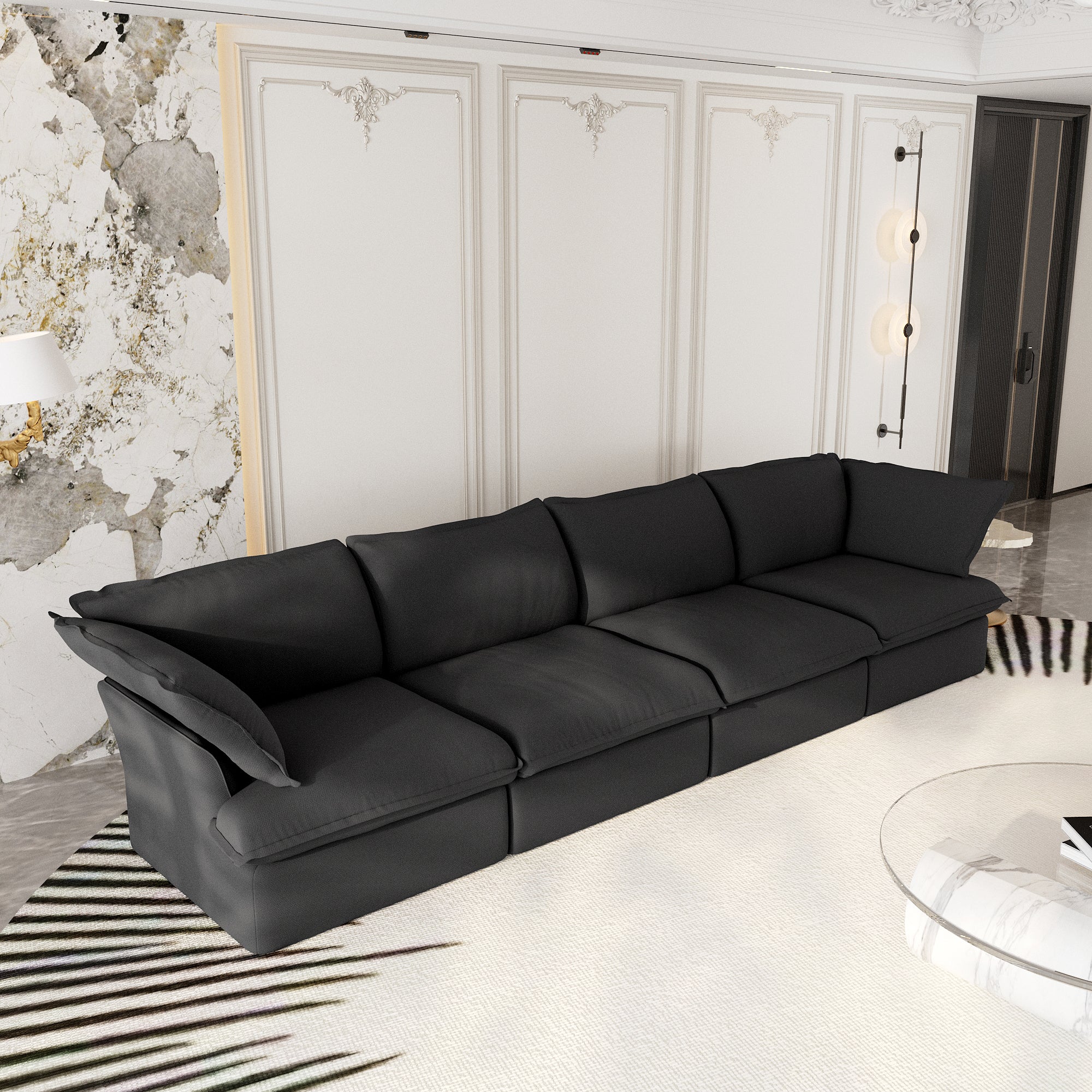 Modular Sectional Sofa with Movable Ottoman, Modern Cloud Couch, SF120