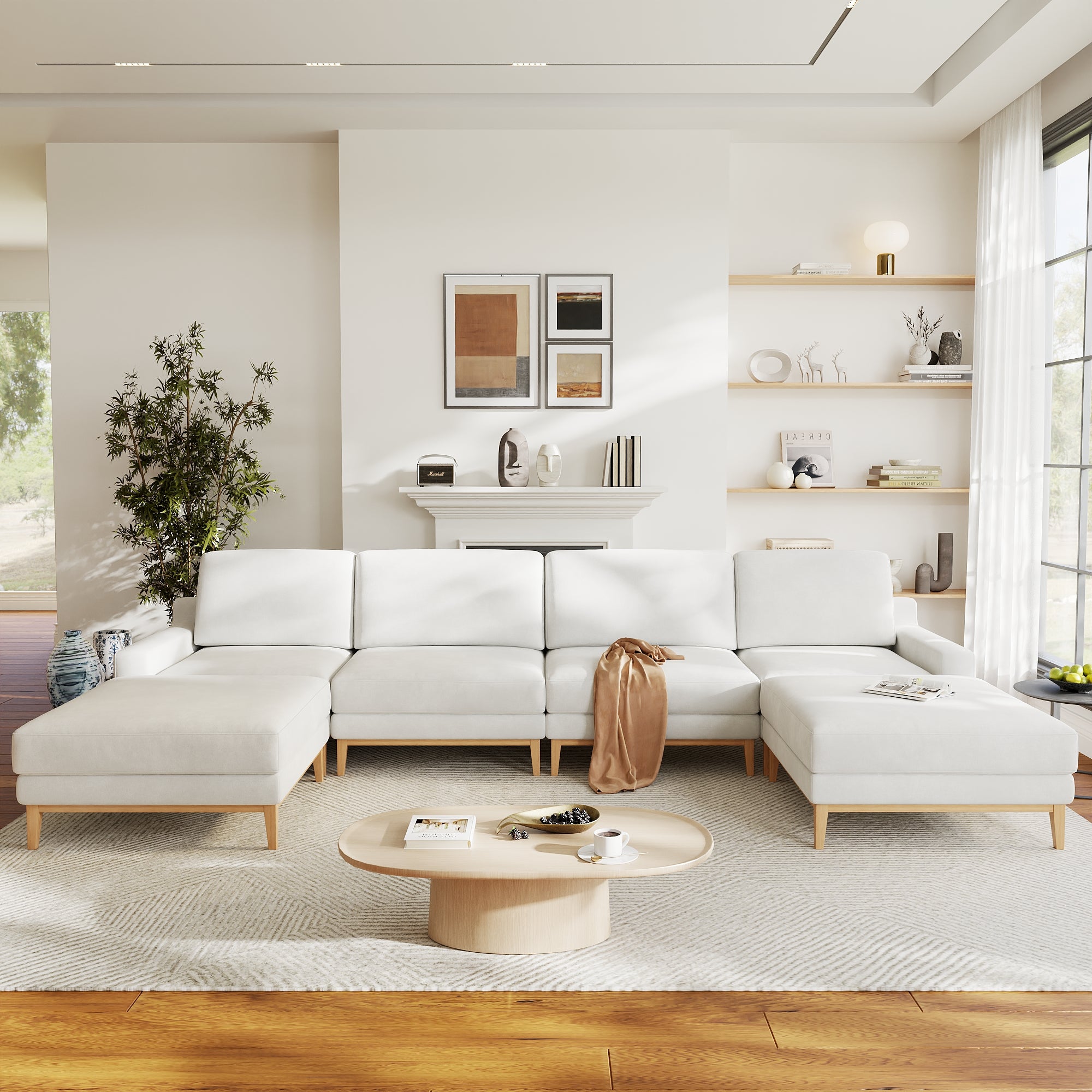 Modular Couch Deep Seat Cloud Couch Linen Look Upholstered for Living Room