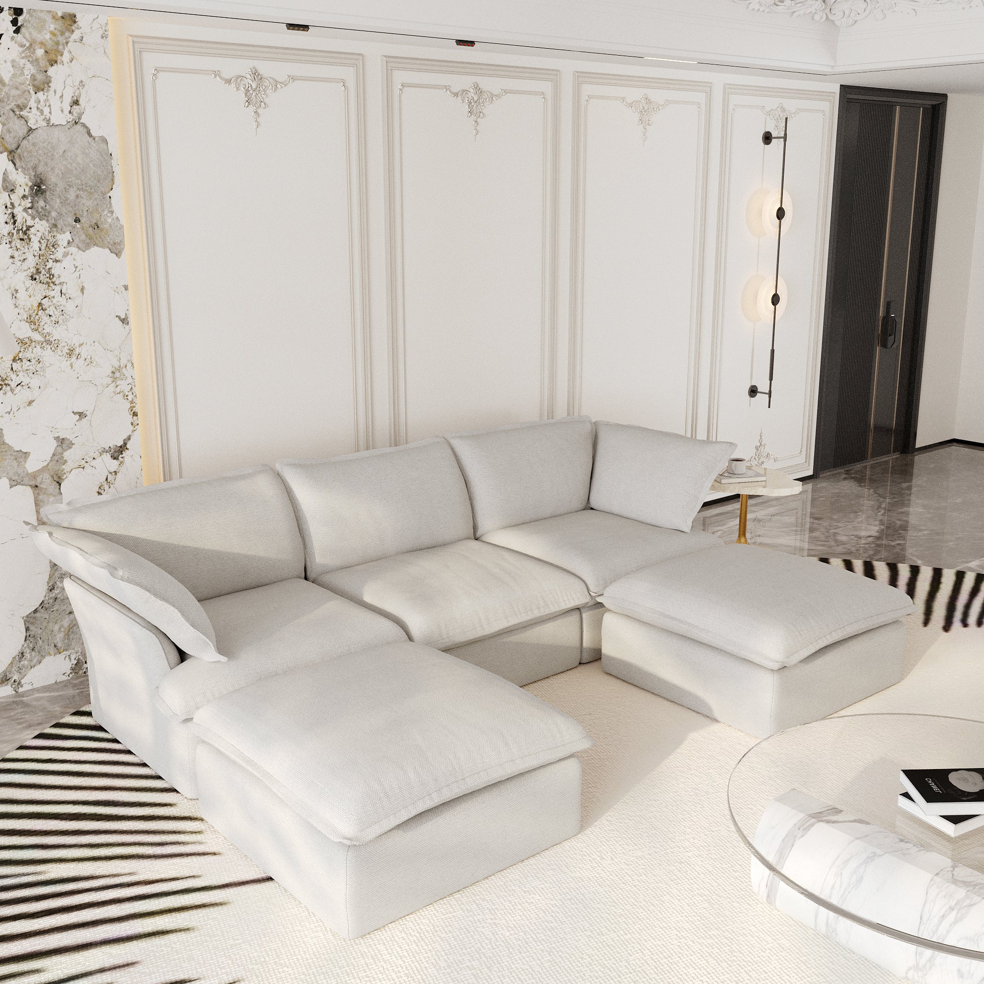 Modular Sectional Sofa with Movable Ottoman, Modern Cloud Couch, SF120