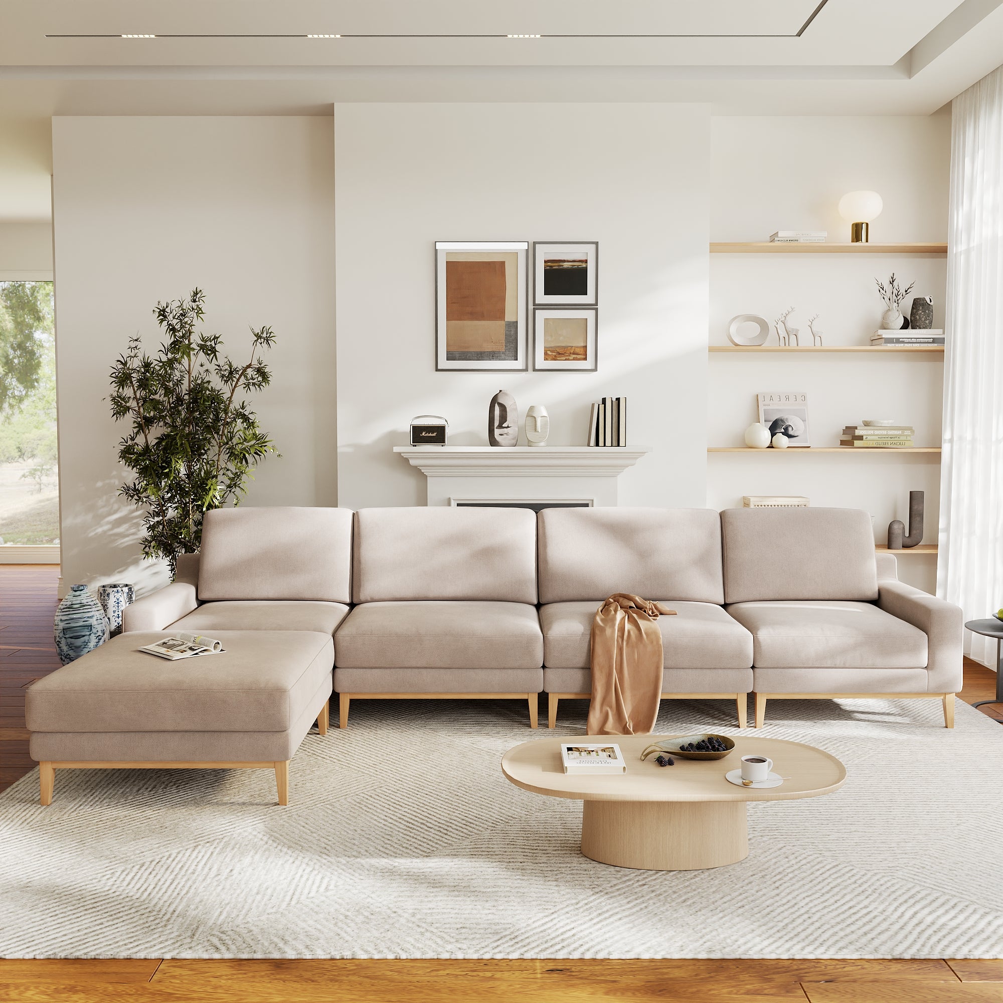 Modular Couch Deep Seat Cloud Couch Linen Look Upholstered for Living Room