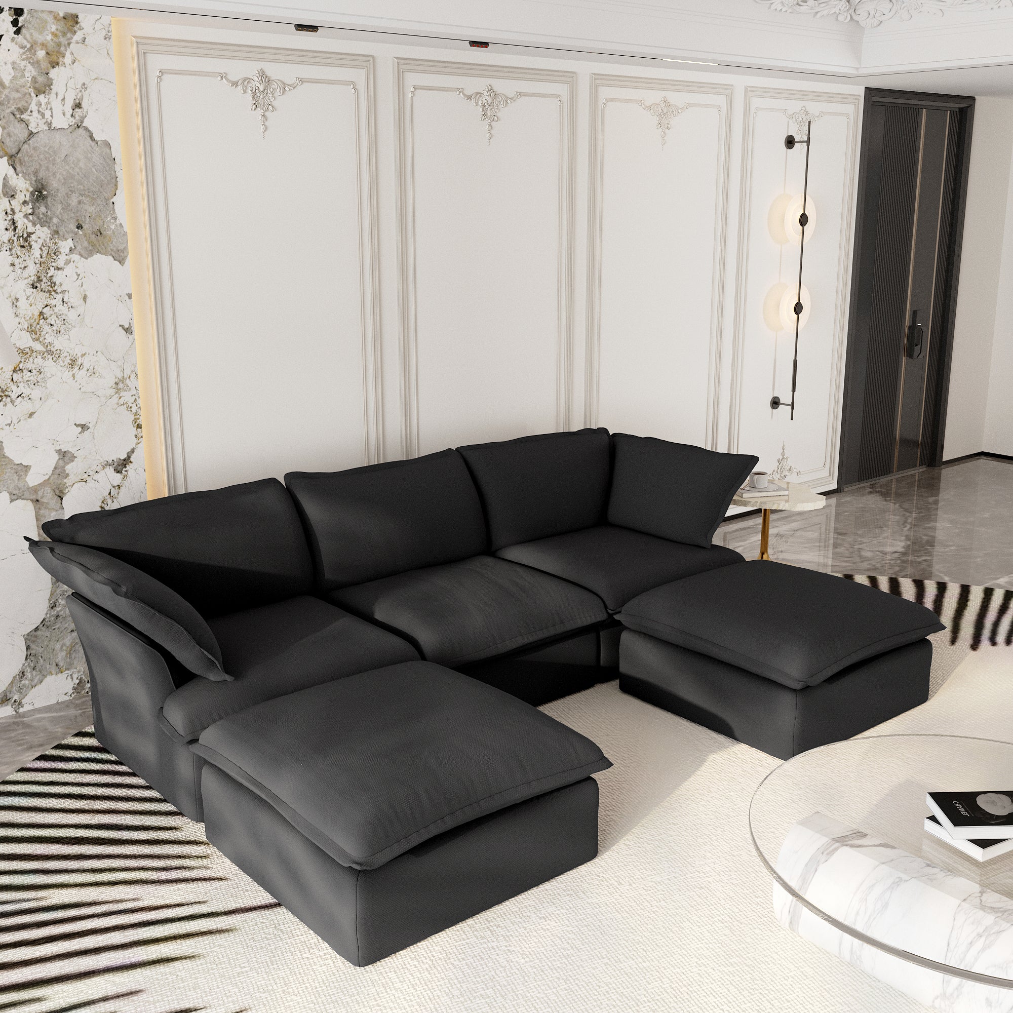 Modular Sectional Sofa with Movable Ottoman, Modern Cloud Couch, SF120