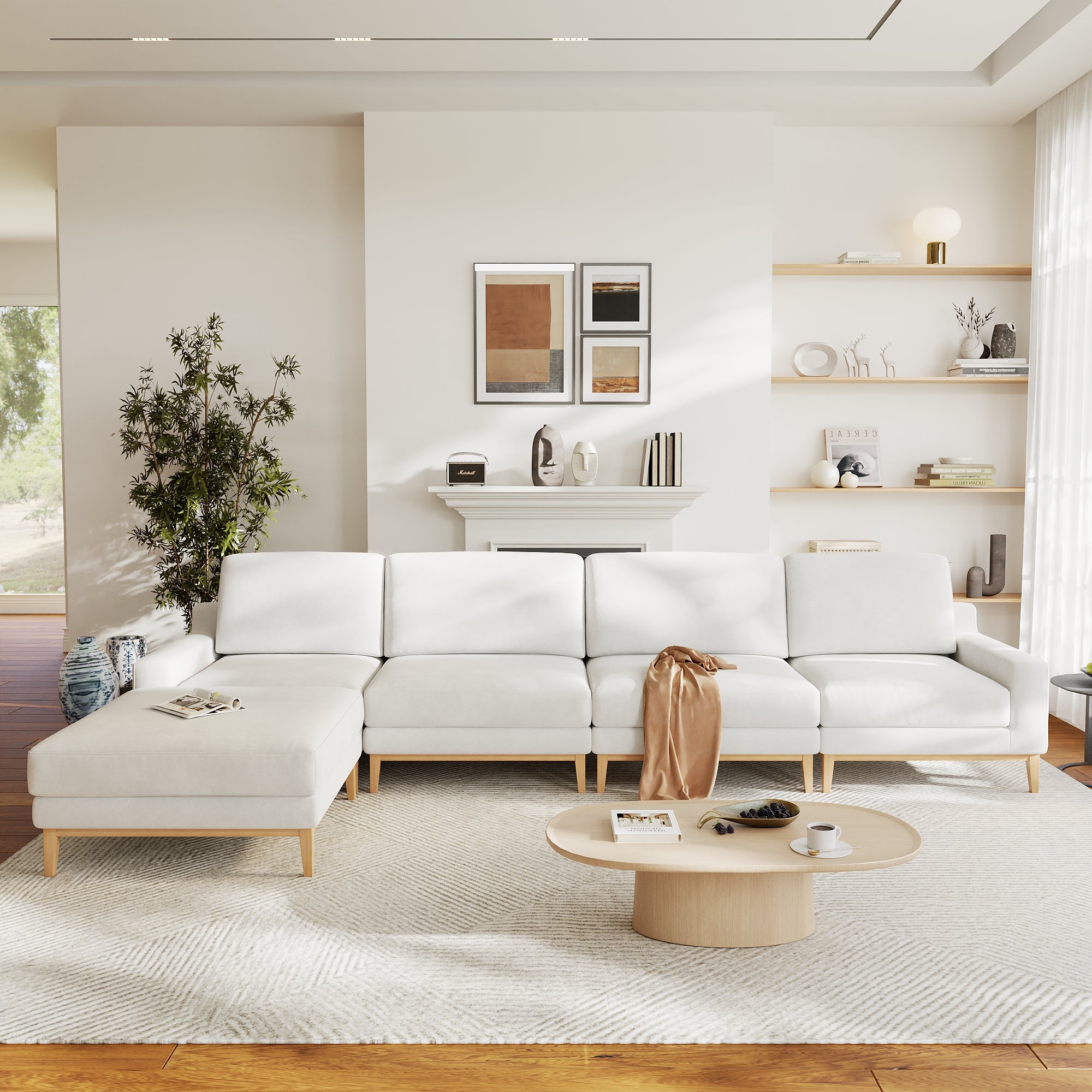 Modular Couch Deep Seat Cloud Couch Linen Look Upholstered for Living Room