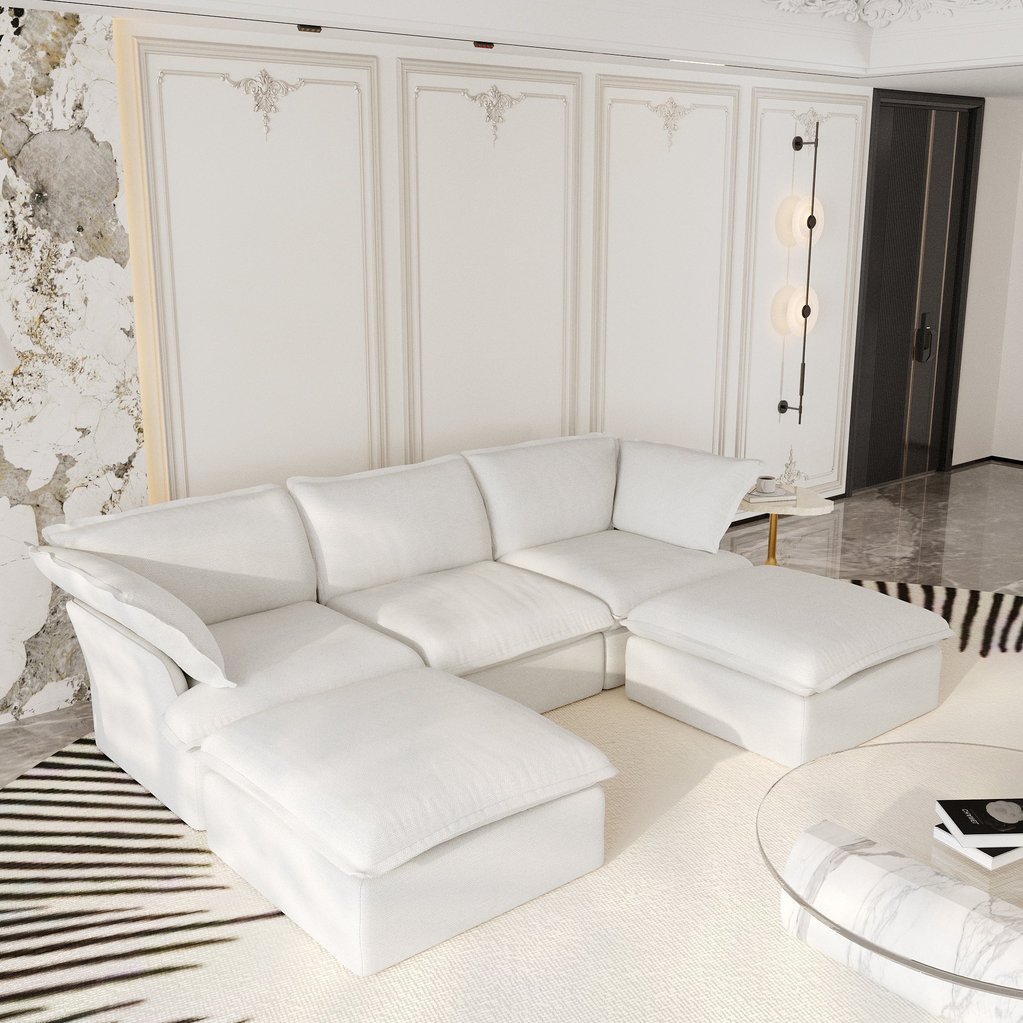 Modular Sectional Sofa with Movable Ottoman, Modern Cloud Couch, SF120