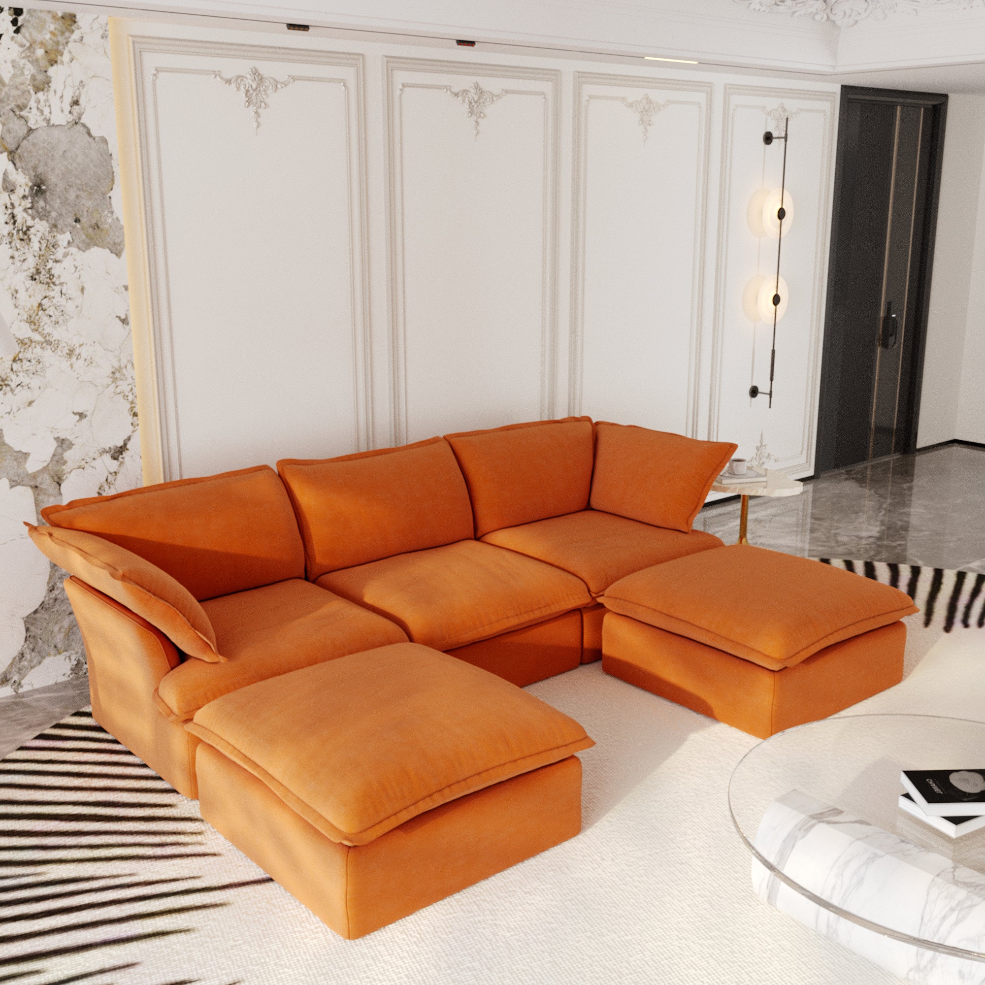 Modular Sectional Sofa with Movable Ottoman, Modern Cloud Couch, SF120
