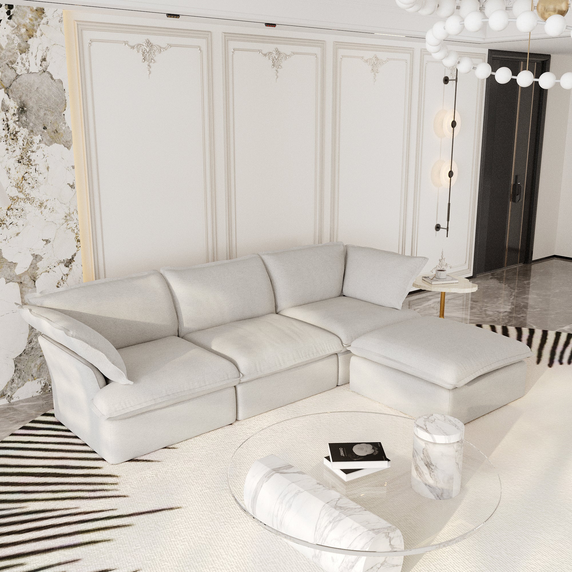 Modular Sectional Sofa with Movable Ottoman, Modern Cloud Couch, SF120
