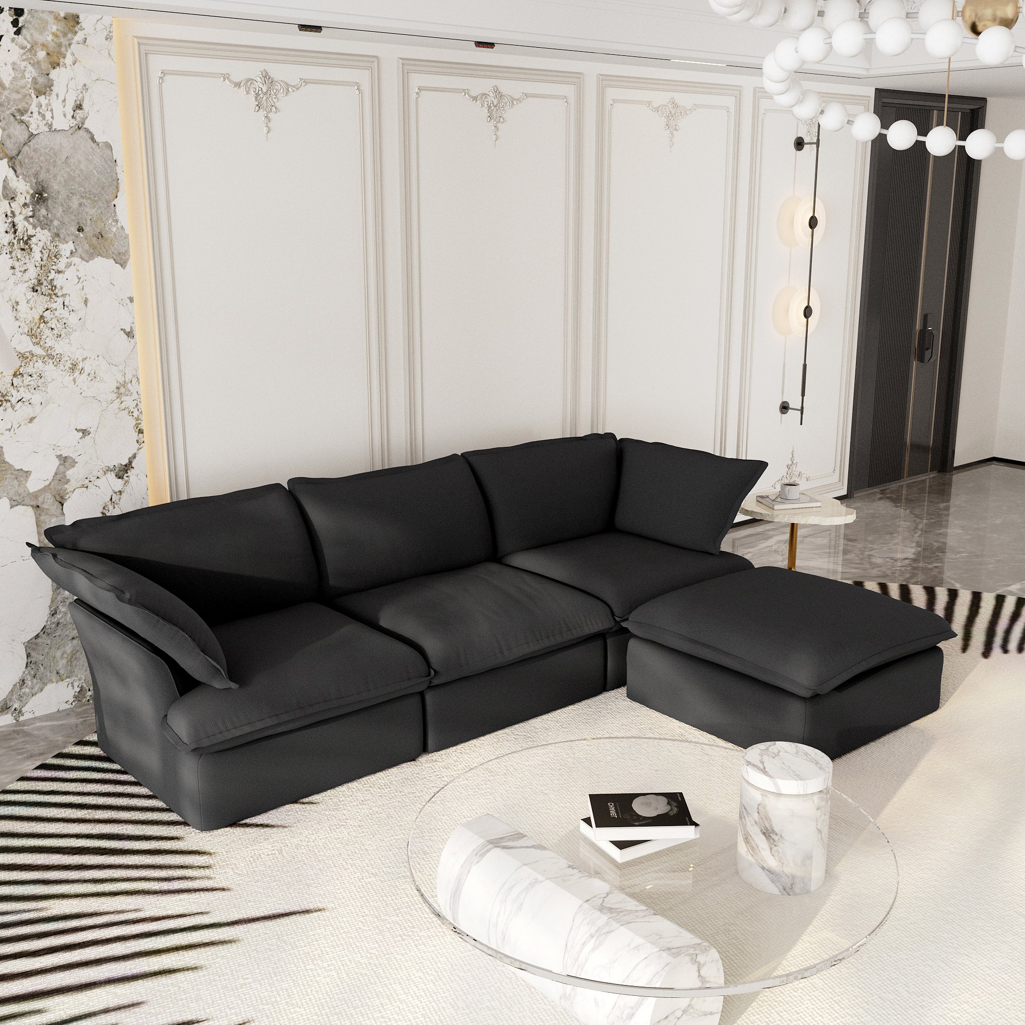 Modular Sectional Sofa with Movable Ottoman, Modern Cloud Couch, SF120