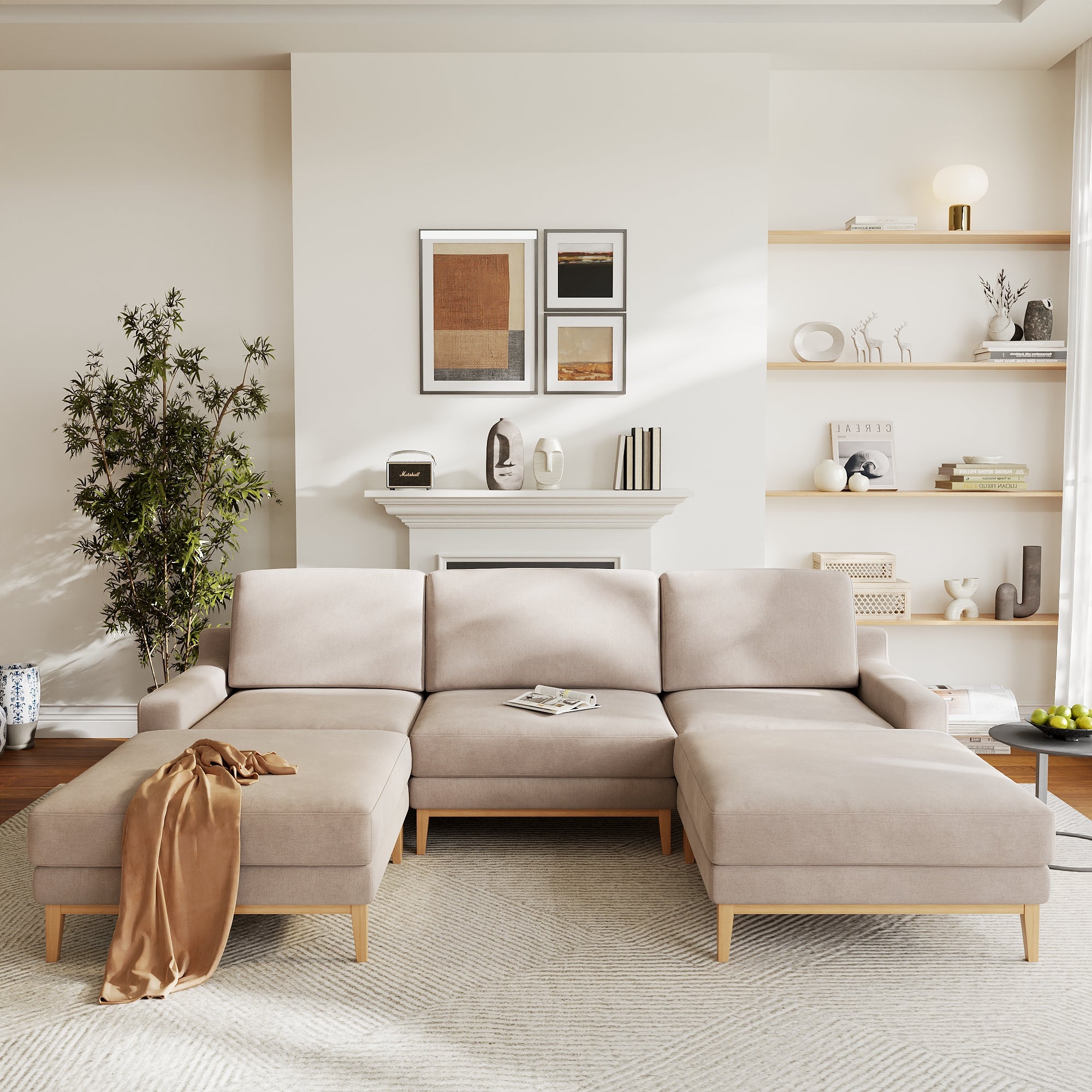 Modular Couch Deep Seat Cloud Couch Linen Look Upholstered for Living Room