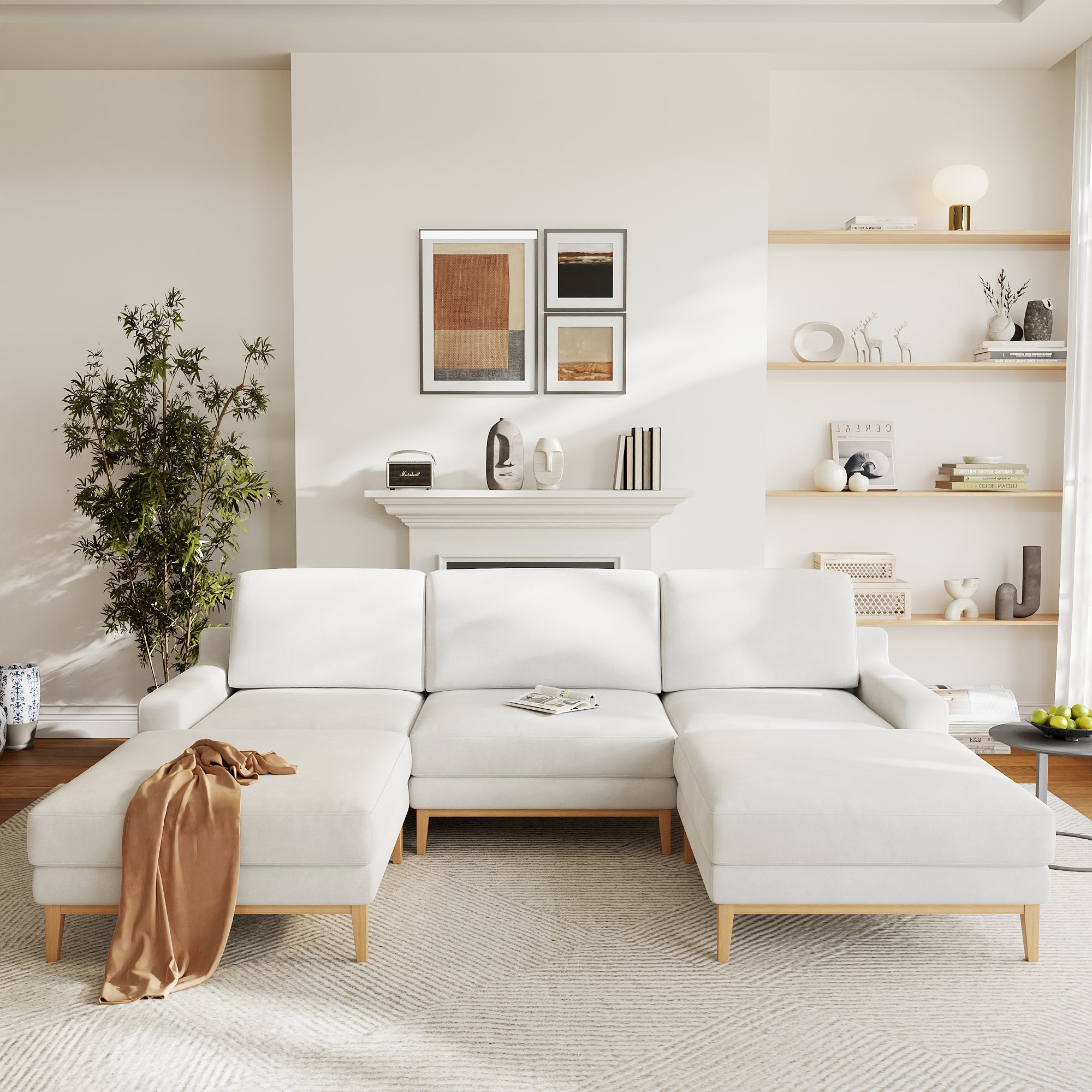 Modular Couch Deep Seat Cloud Couch Linen Look Upholstered for Living Room