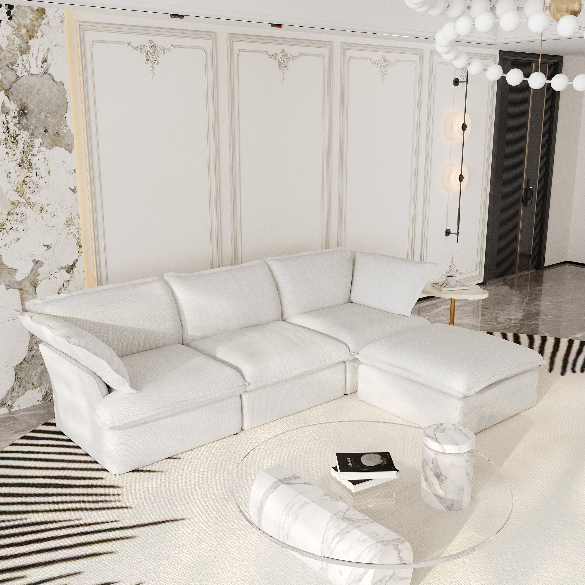 Modular Sectional Sofa with Movable Ottoman, Modern Cloud Couch, SF120