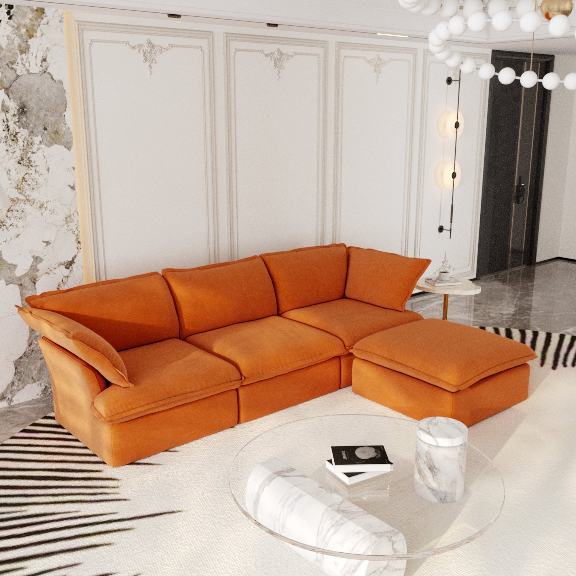 Modular Sectional Sofa with Movable Ottoman, Modern Cloud Couch, SF120