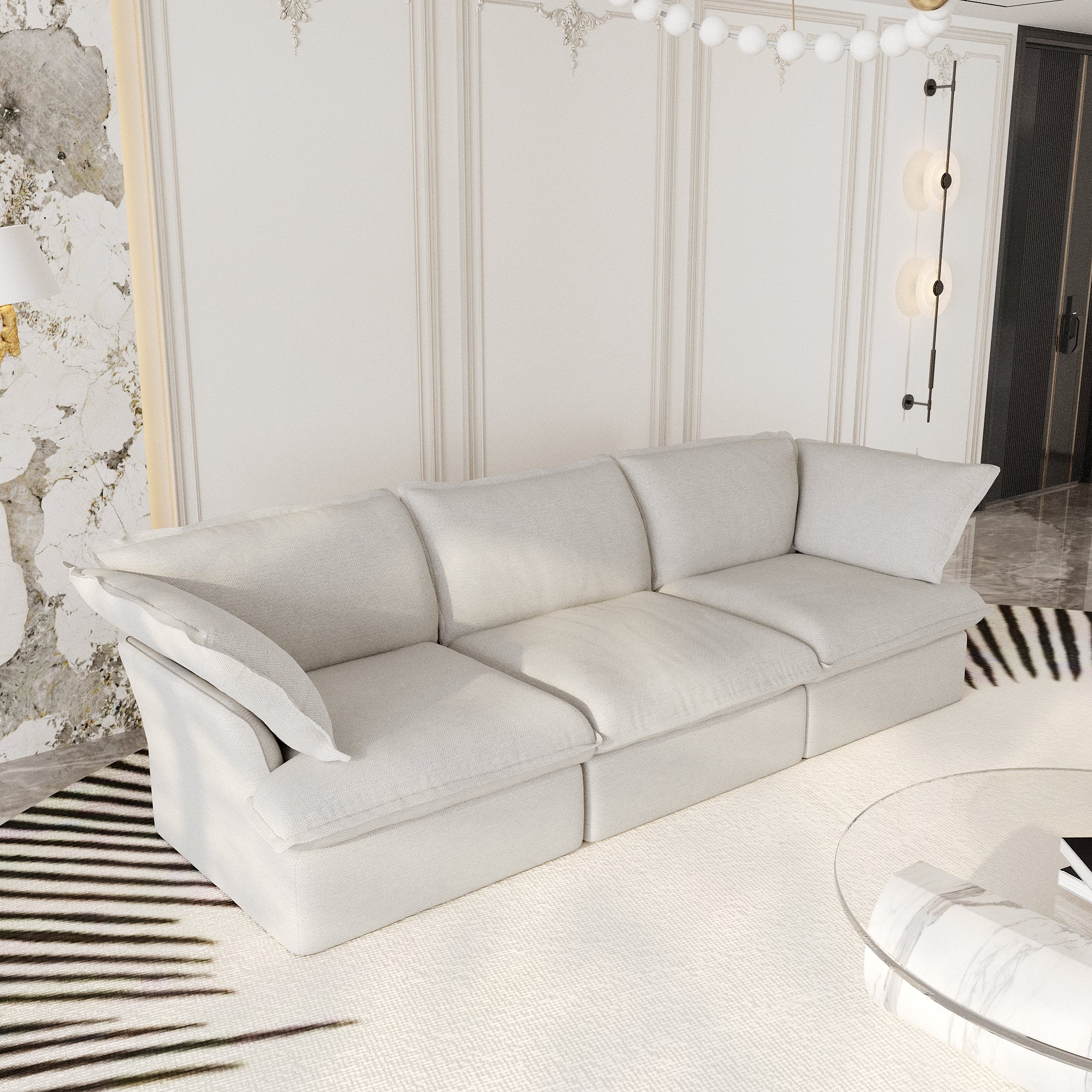Modular Sectional Sofa with Movable Ottoman, Modern Cloud Couch, SF120