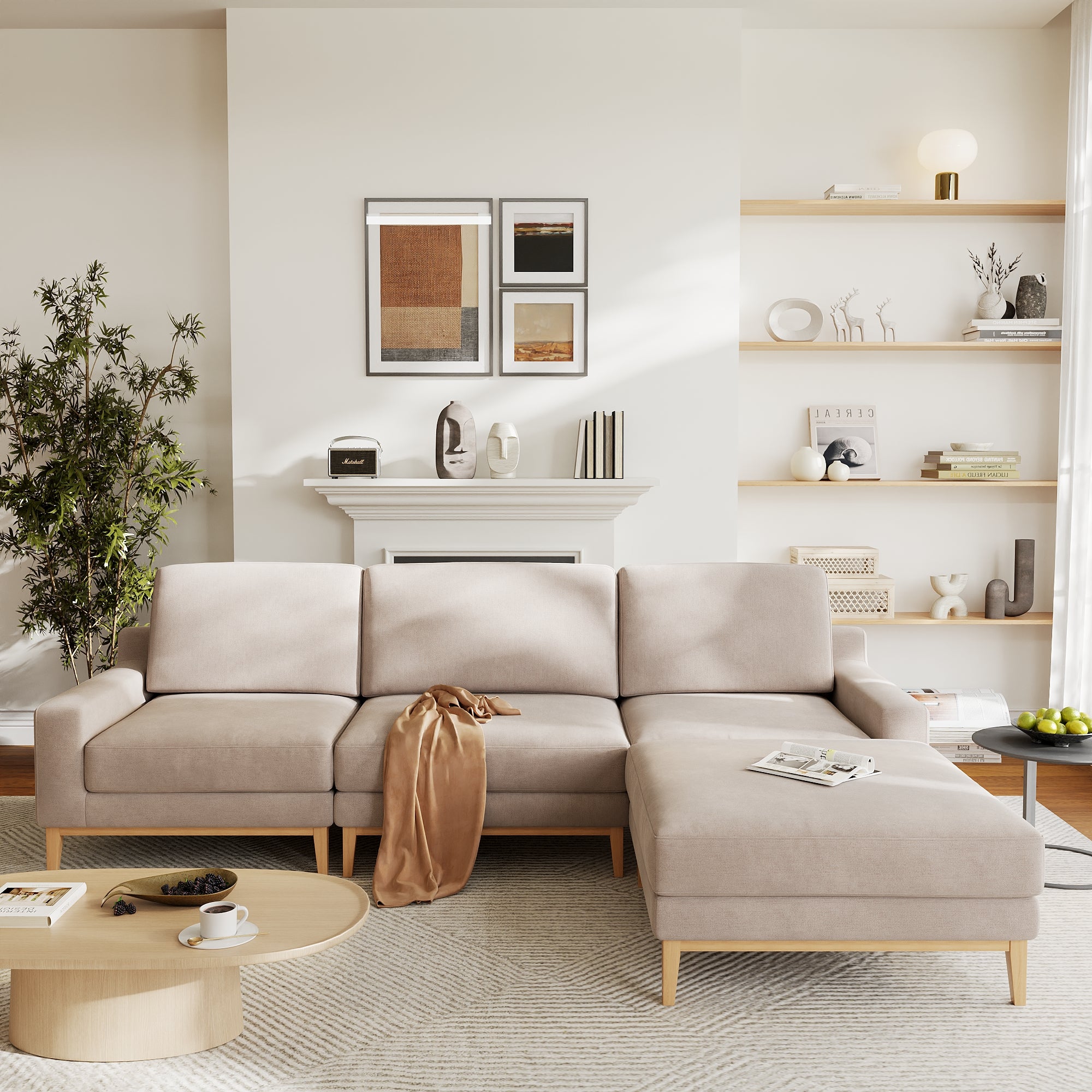 Modular Couch Deep Seat Cloud Couch Linen Look Upholstered for Living Room