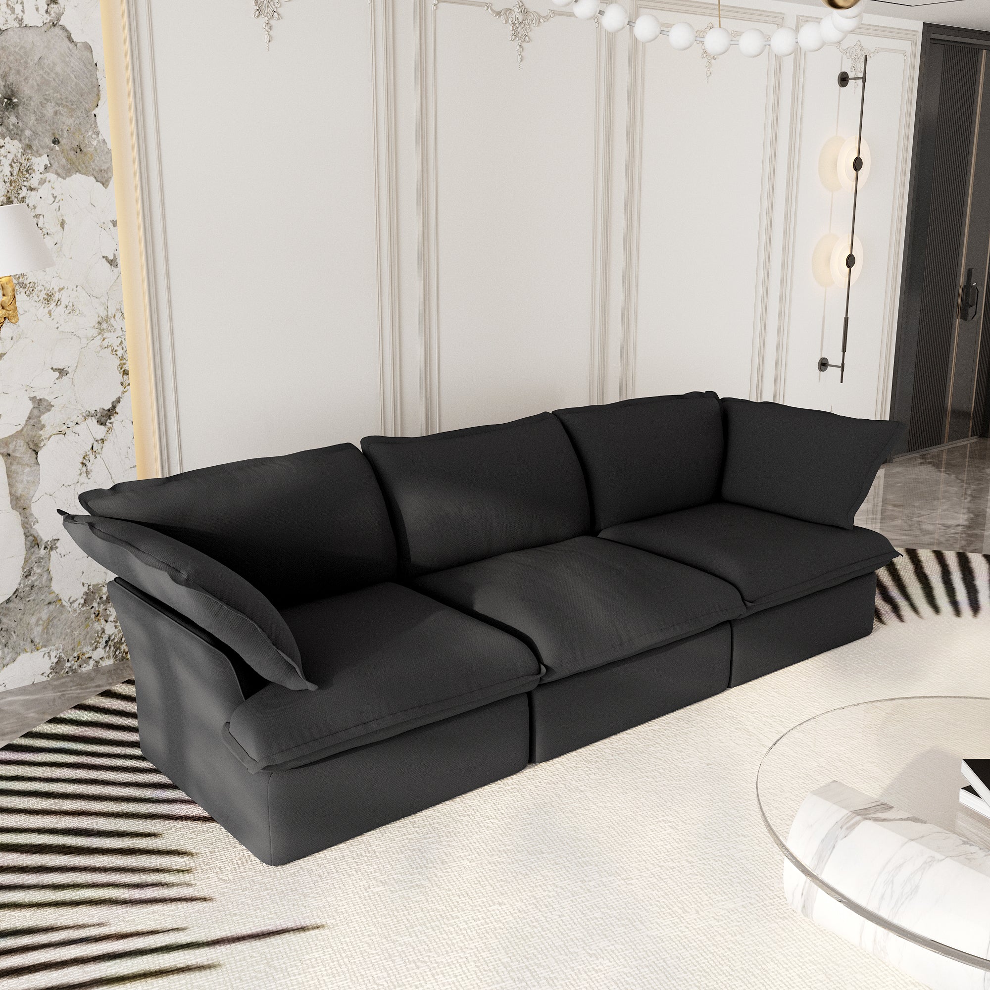 Modular Sectional Sofa with Movable Ottoman, Modern Cloud Couch, SF120