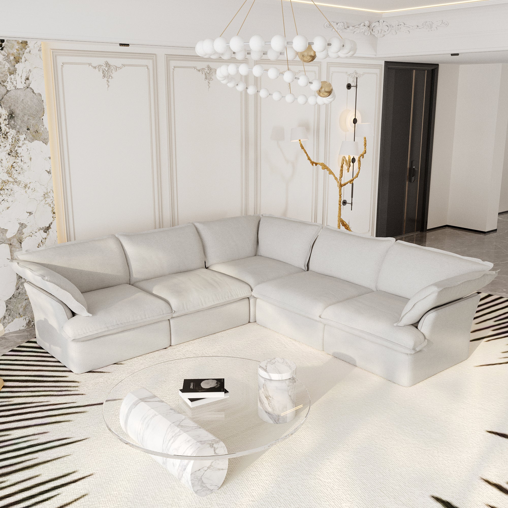 Modular Sectional Sofa with Movable Ottoman, Modern Cloud Couch, SF120