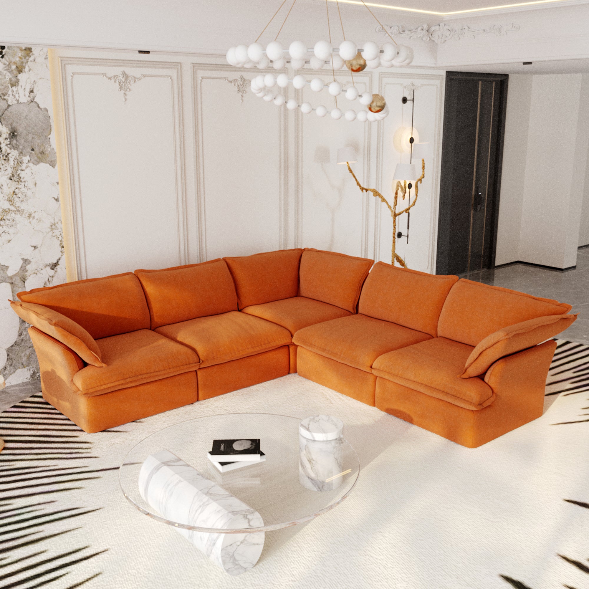 Modular Sectional Sofa with Movable Ottoman, Modern Cloud Couch, SF120