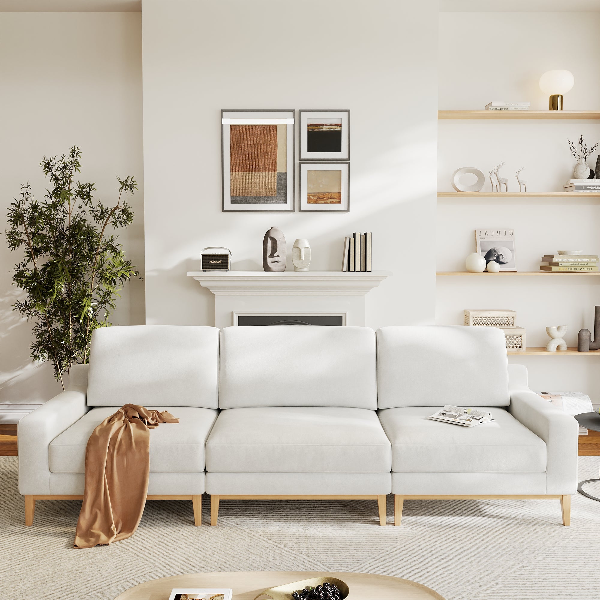 Modular Couch Deep Seat Cloud Couch Linen Look Upholstered for Living Room