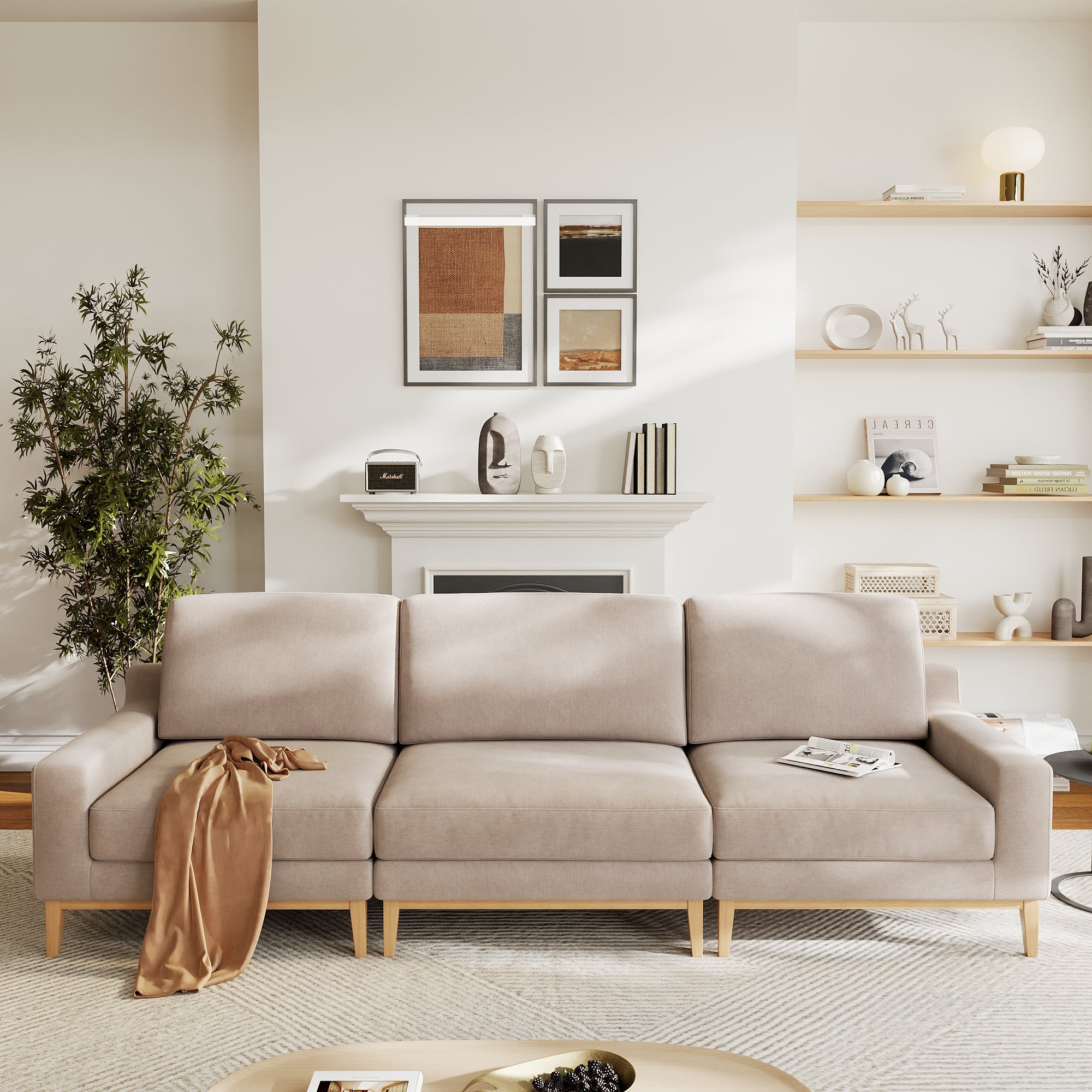Modular Couch Deep Seat Cloud Couch Linen Look Upholstered for Living Room