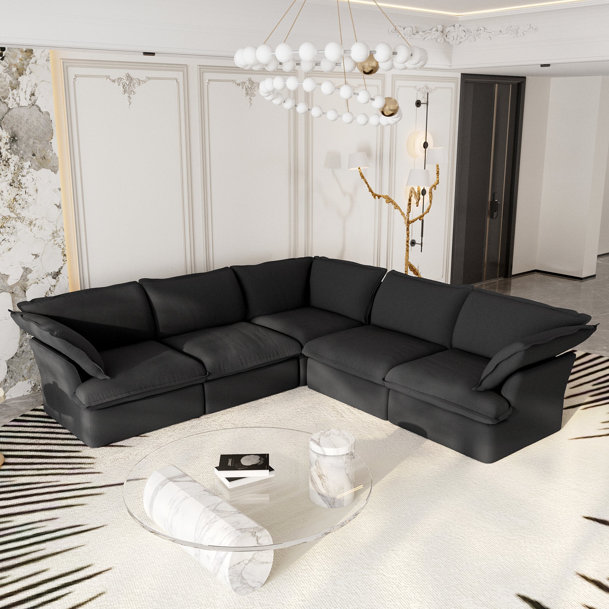 Modular Sectional Sofa with Movable Ottoman, Modern Cloud Couch, SF120
