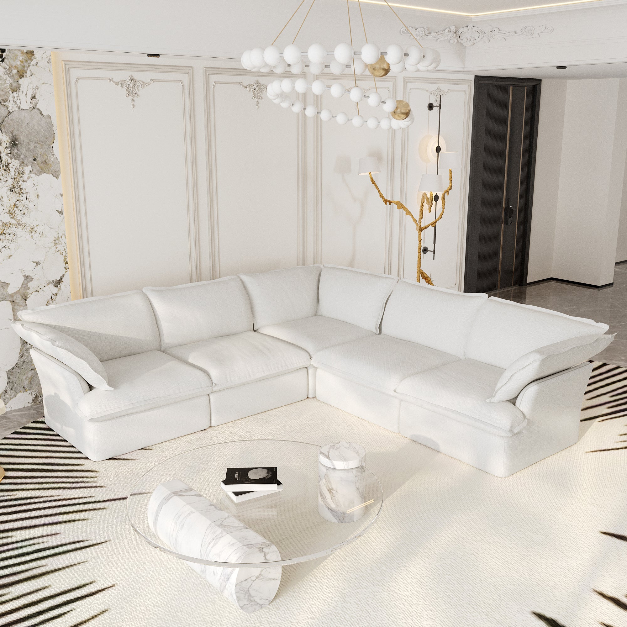Modular Sectional Sofa with Movable Ottoman, Modern Cloud Couch, SF120