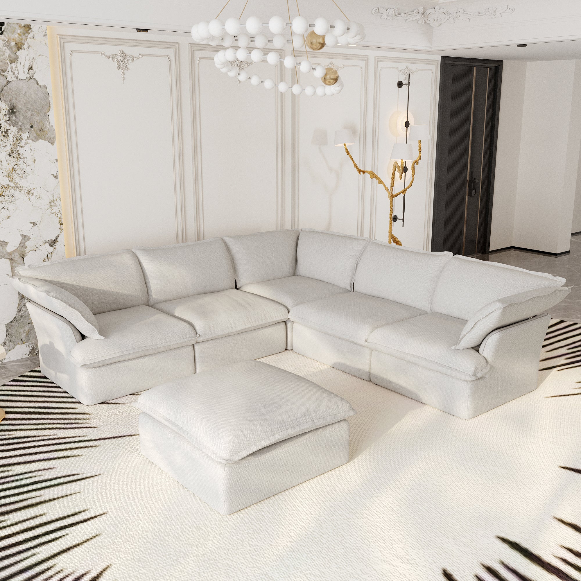 Modular Sectional Sofa with Movable Ottoman, Modern Cloud Couch, SF120