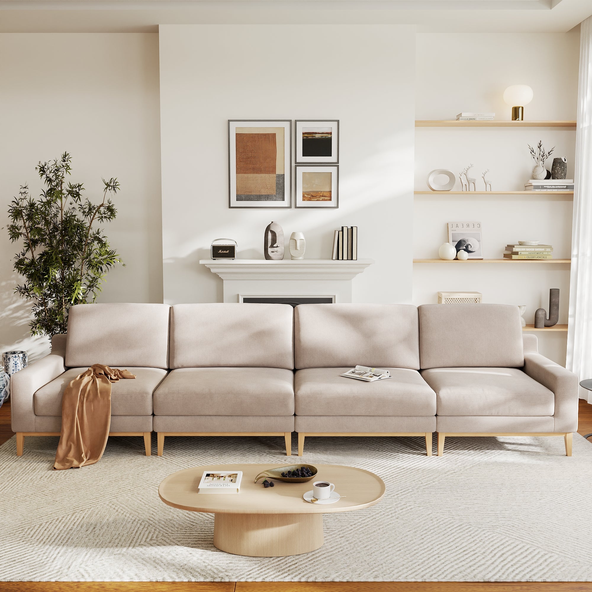 Modular Couch Deep Seat Cloud Couch Linen Look Upholstered for Living Room