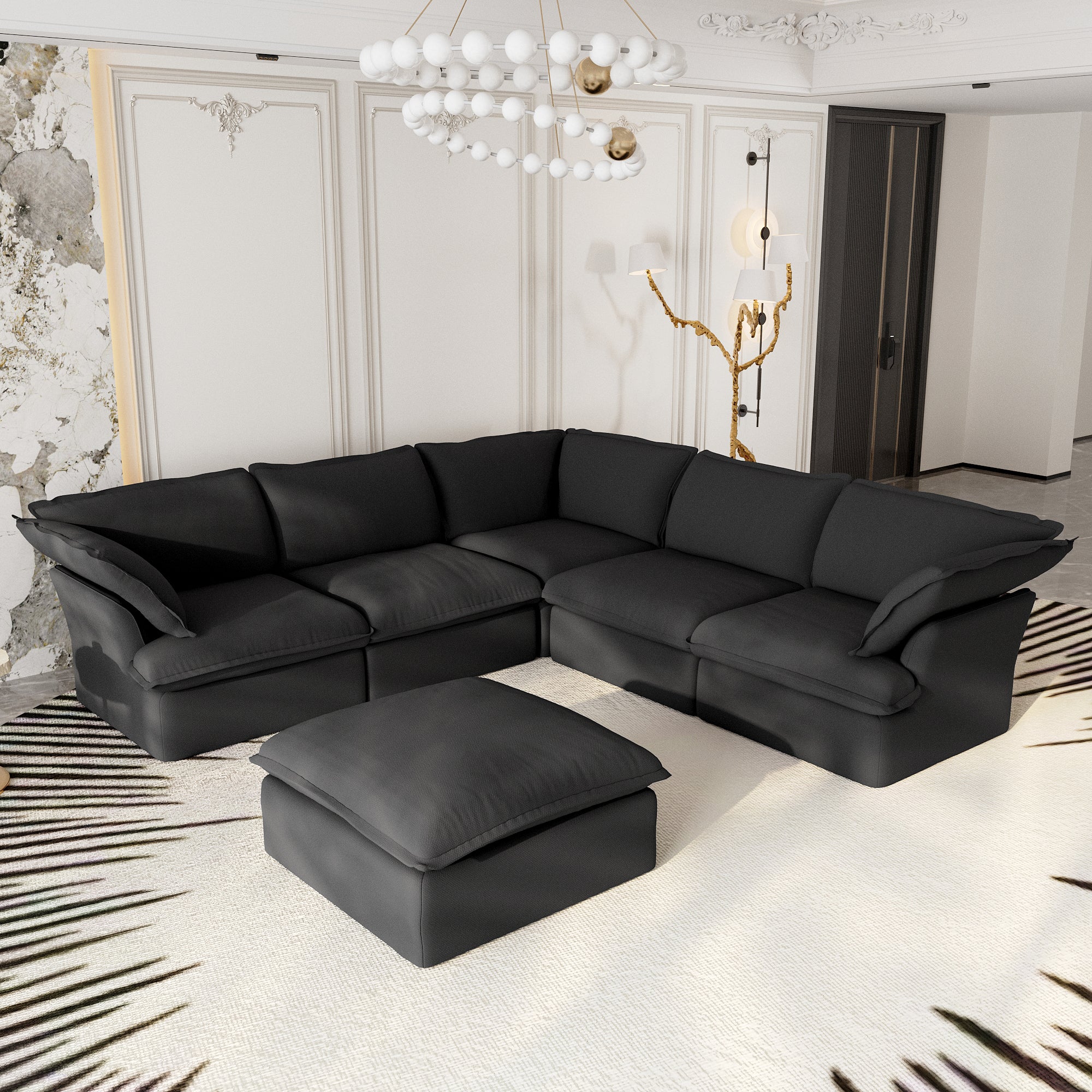 Modular Sectional Sofa with Movable Ottoman, Modern Cloud Couch, SF120