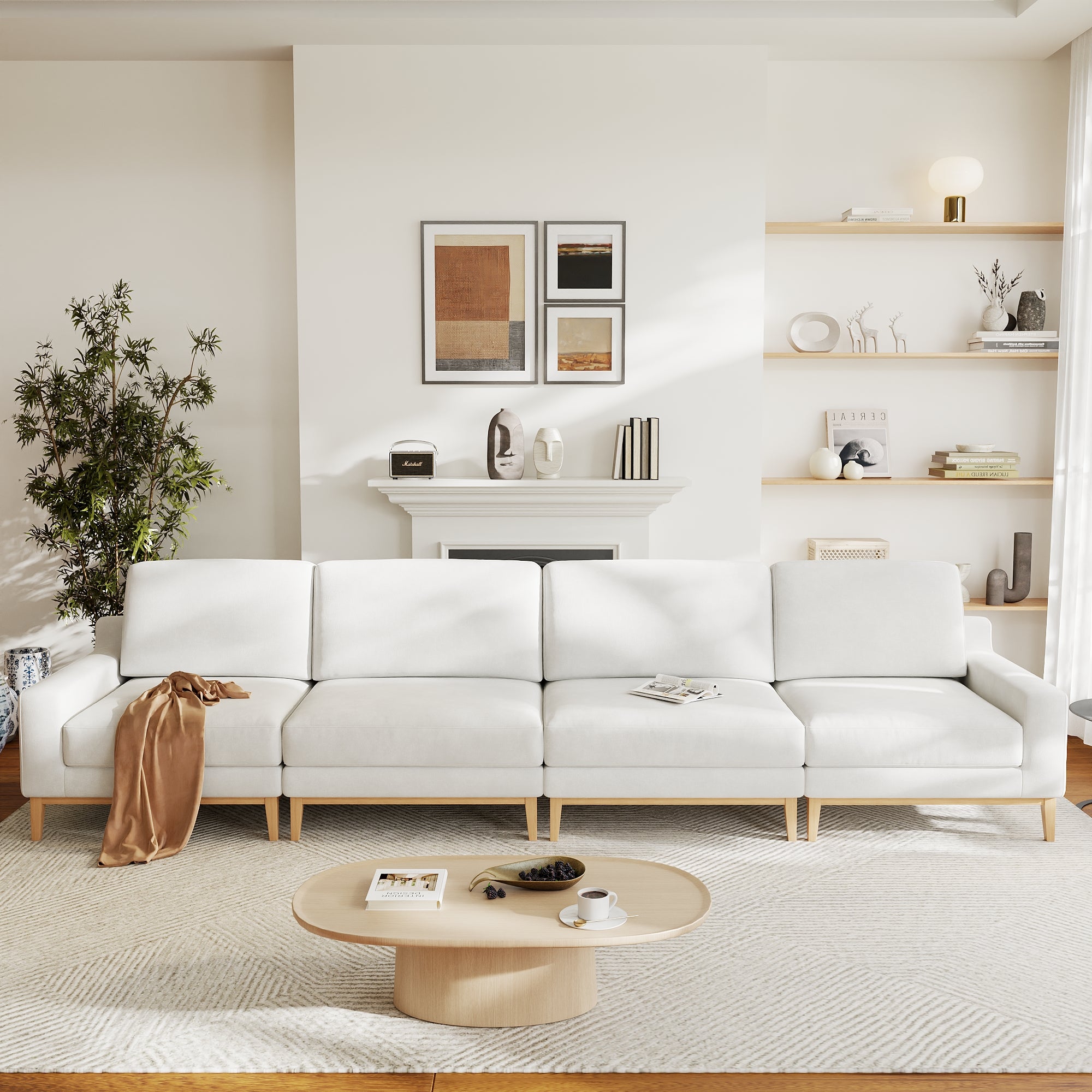 Modular Couch Deep Seat Cloud Couch Linen Look Upholstered for Living Room
