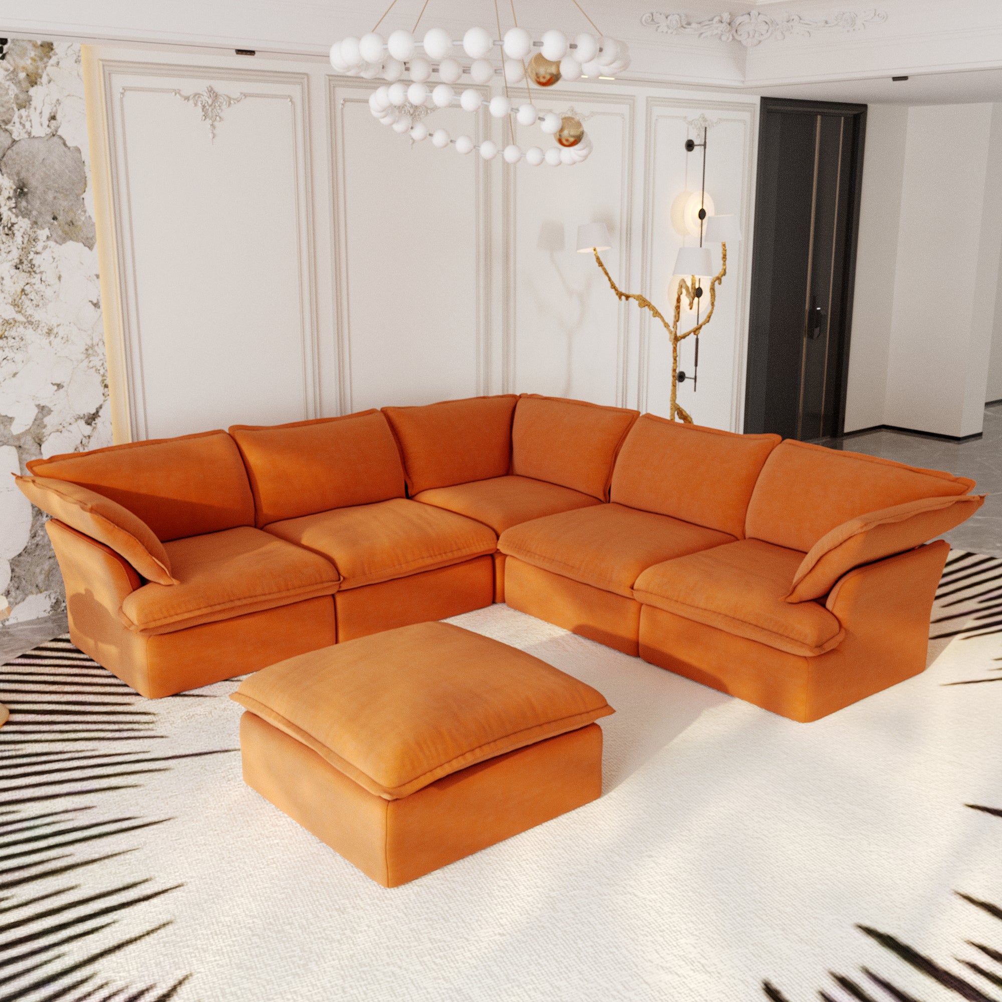 Modular Sectional Sofa with Movable Ottoman, Modern Cloud Couch, SF120