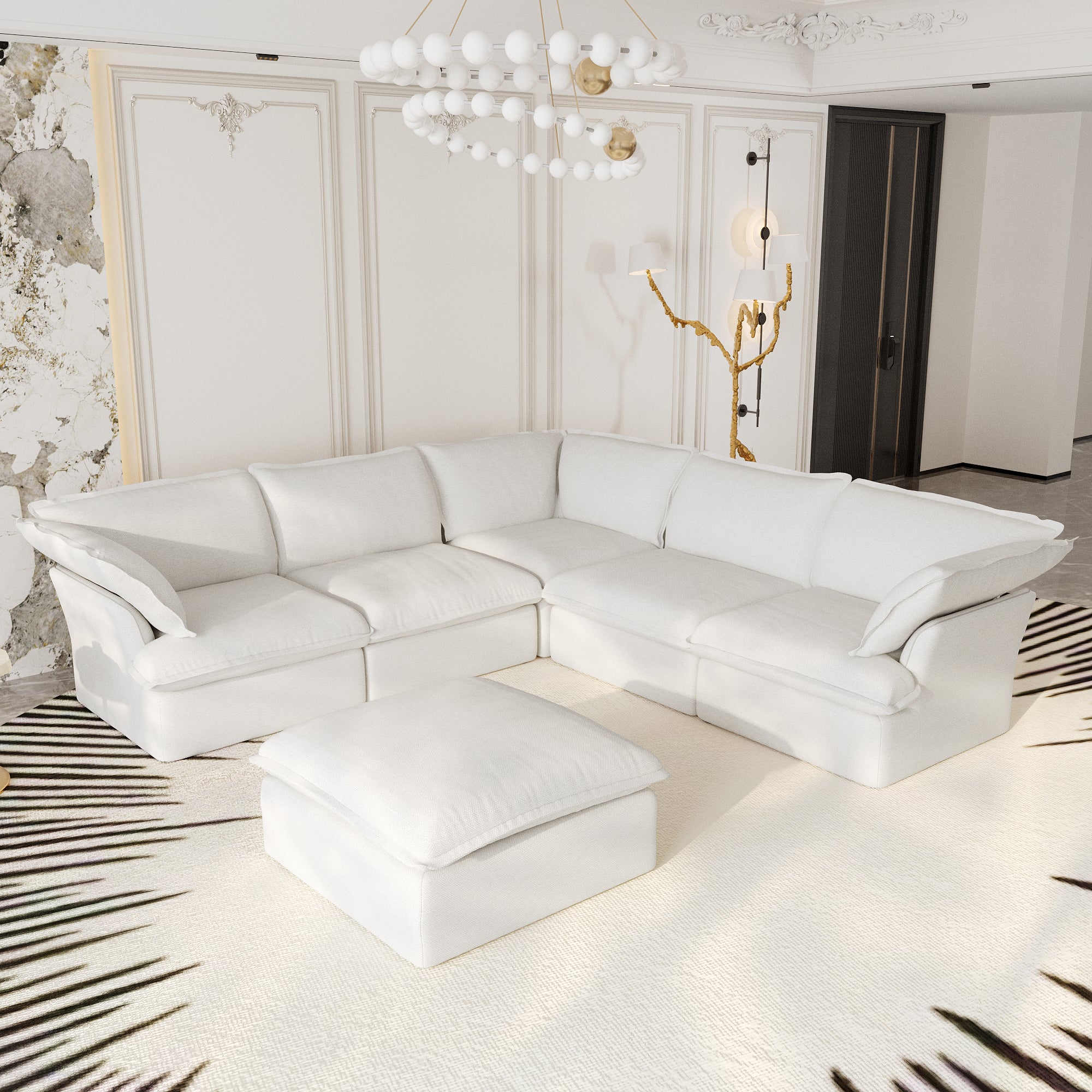 Modular Sectional Sofa with Movable Ottoman, Modern Cloud Couch, SF120