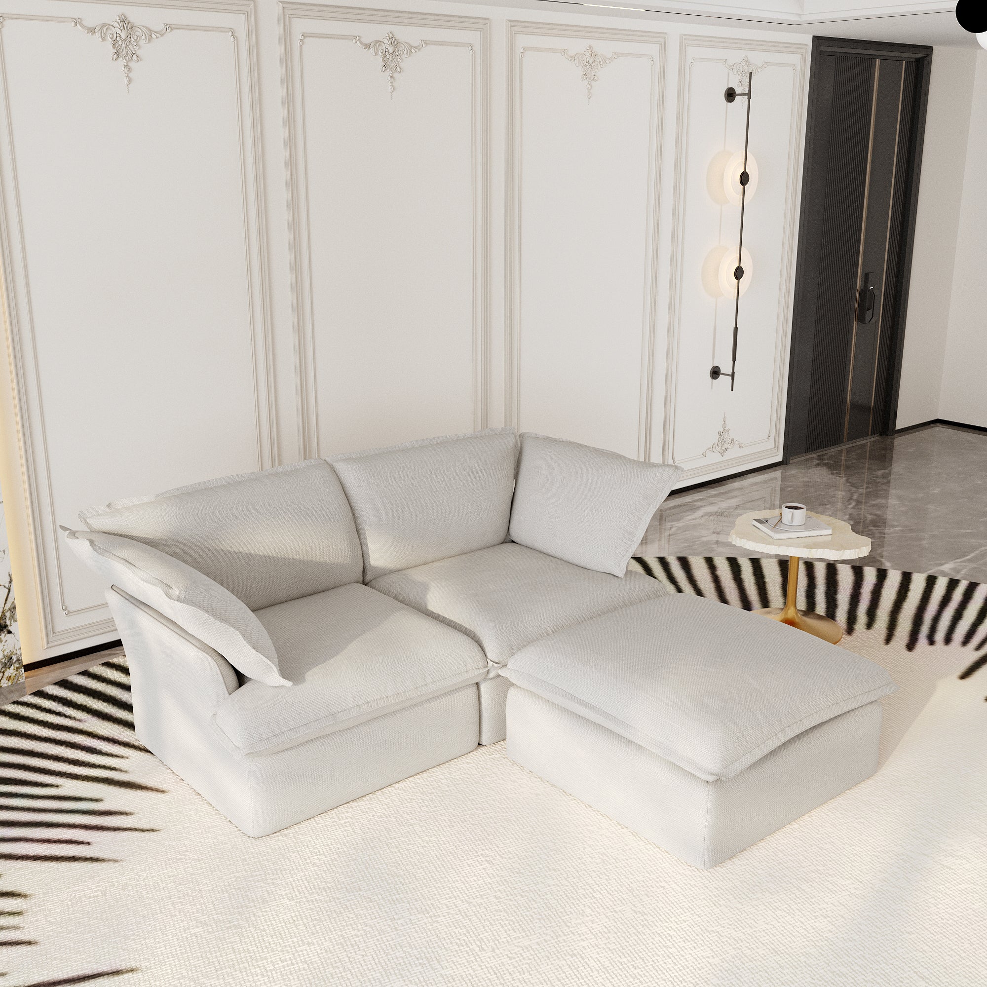 Modular Sectional Sofa with Movable Ottoman, Modern Cloud Couch, SF120