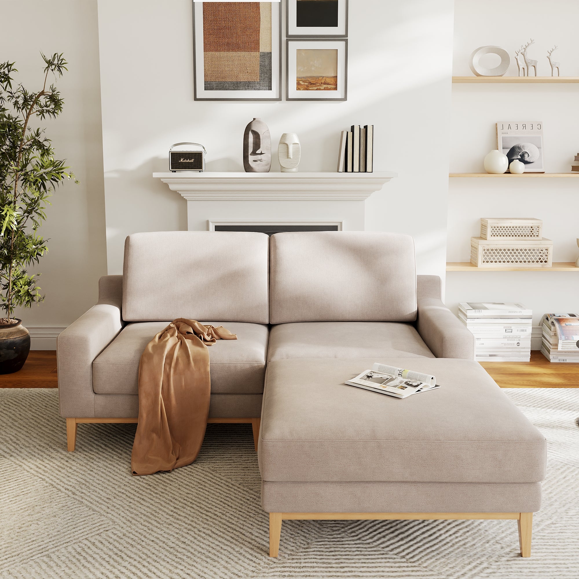 Modular Couch Deep Seat Cloud Couch Linen Look Upholstered for Living Room