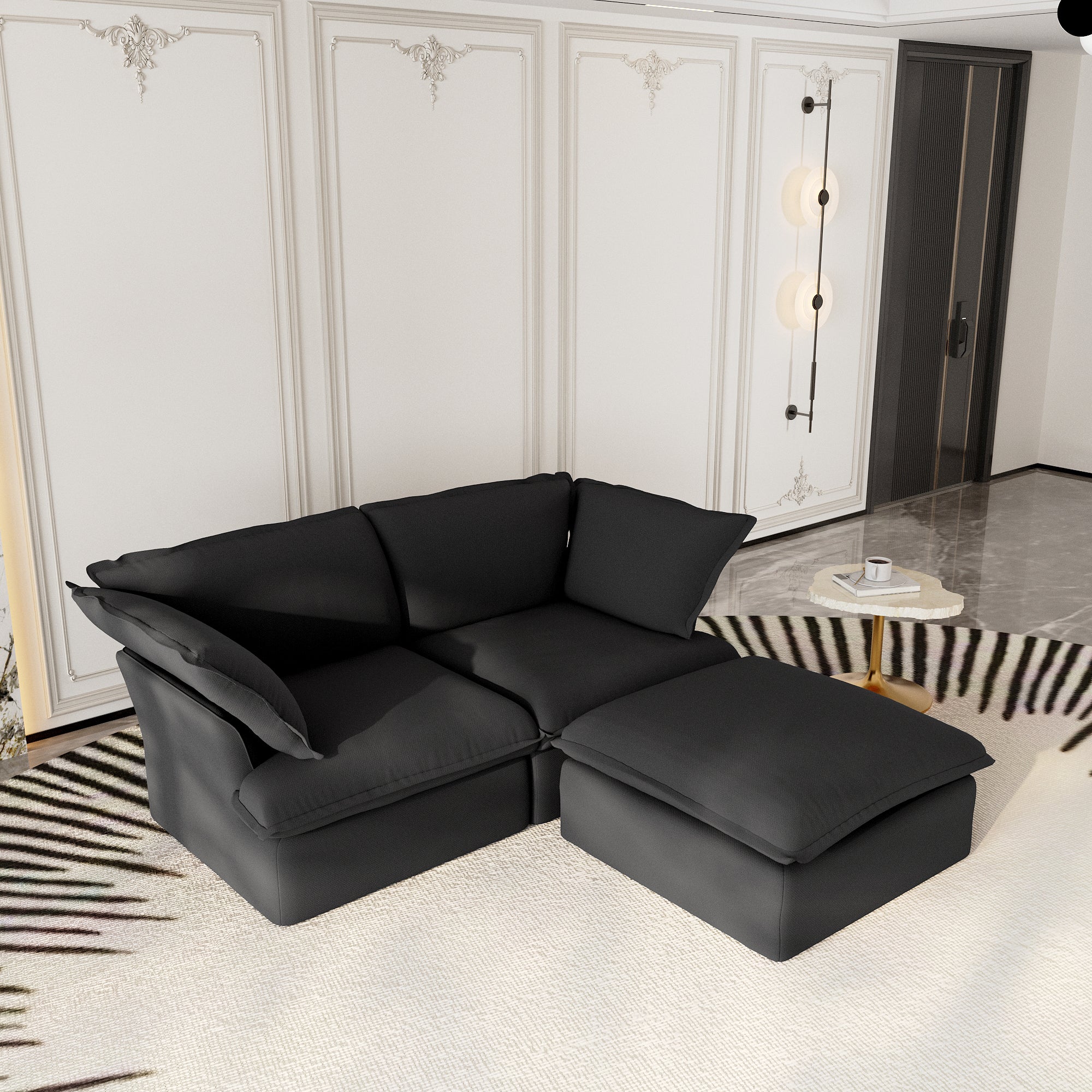 Modular Sectional Sofa with Movable Ottoman, Modern Cloud Couch, SF120