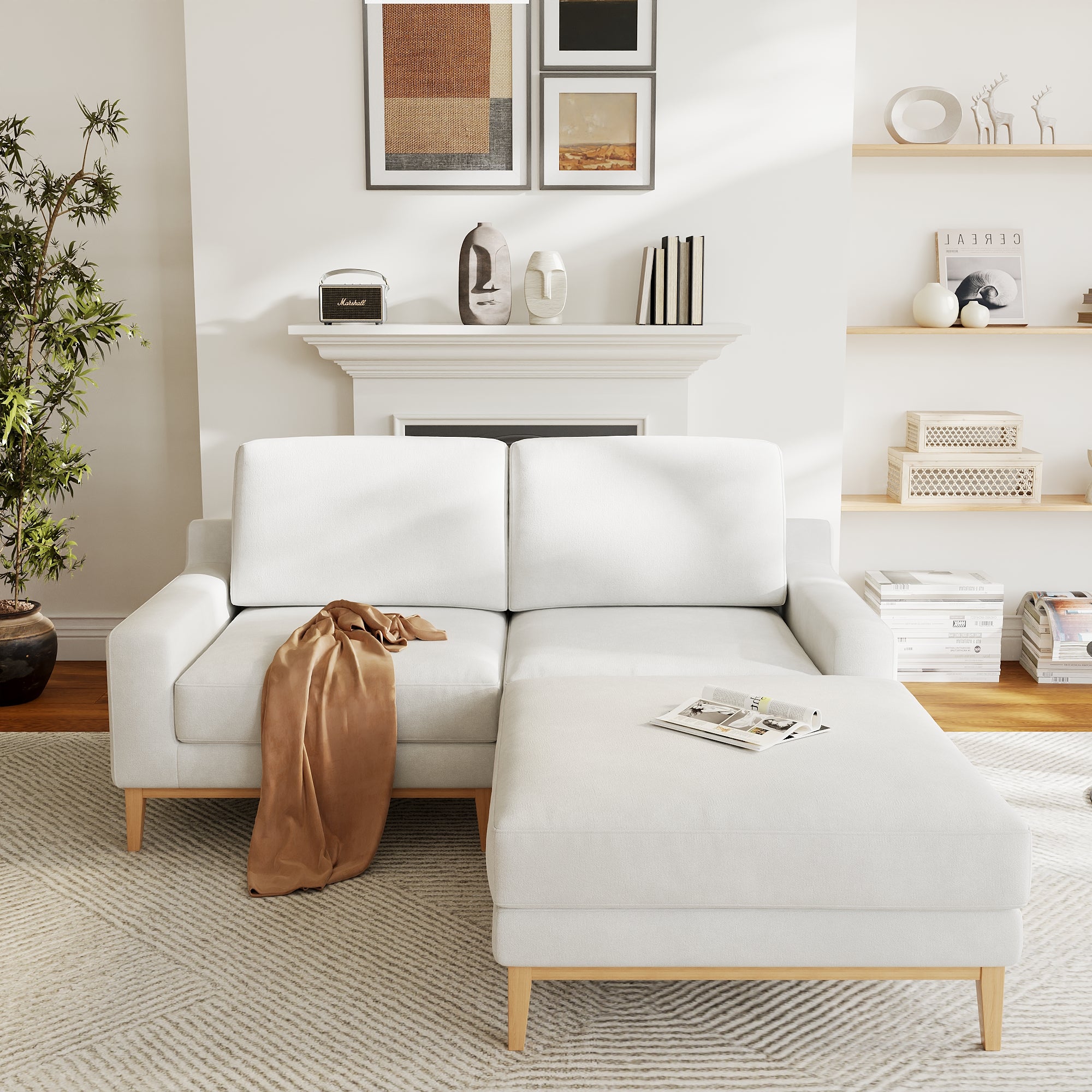 Modular Couch Deep Seat Cloud Couch Linen Look Upholstered for Living Room