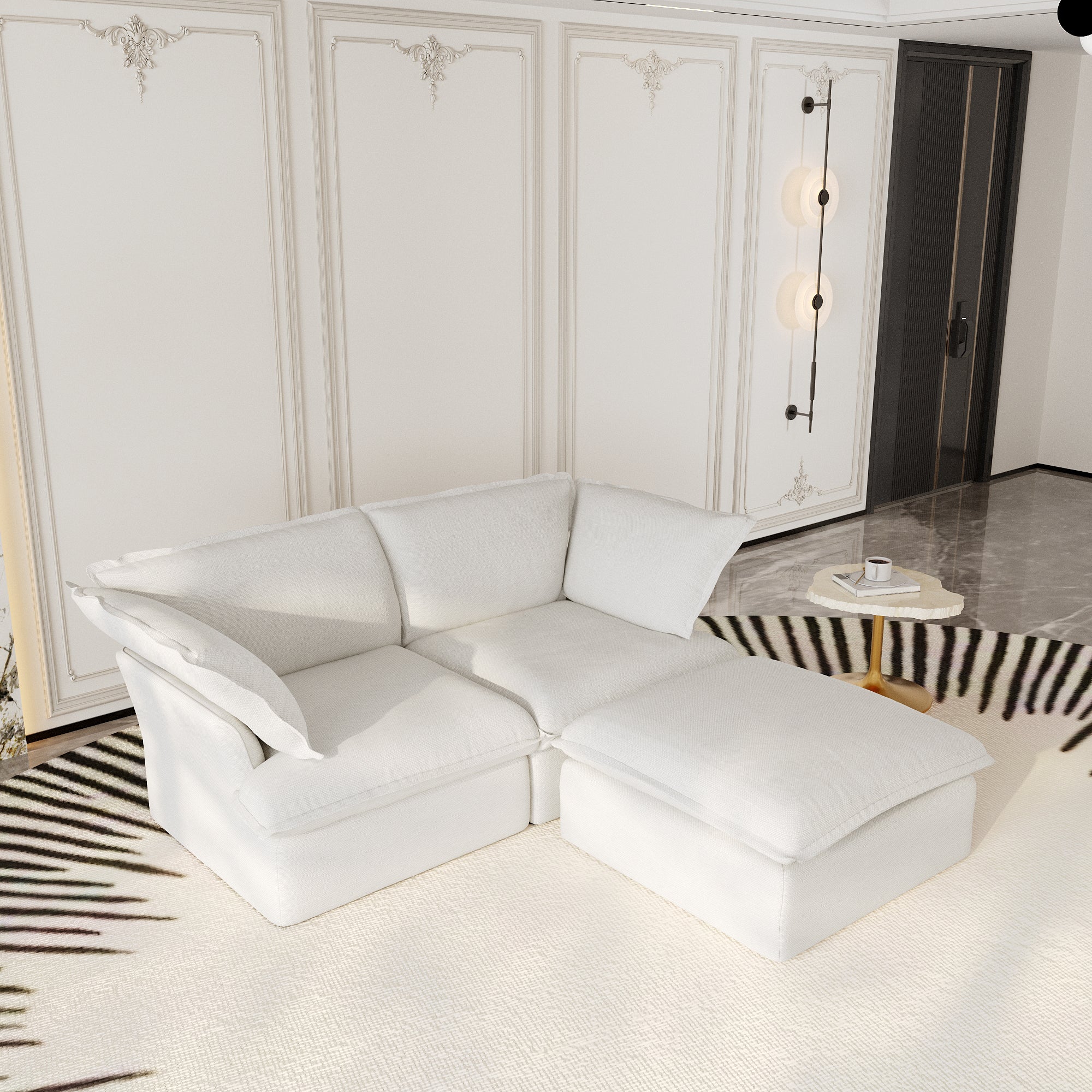 Modular Sectional Sofa with Movable Ottoman, Modern Cloud Couch, SF120