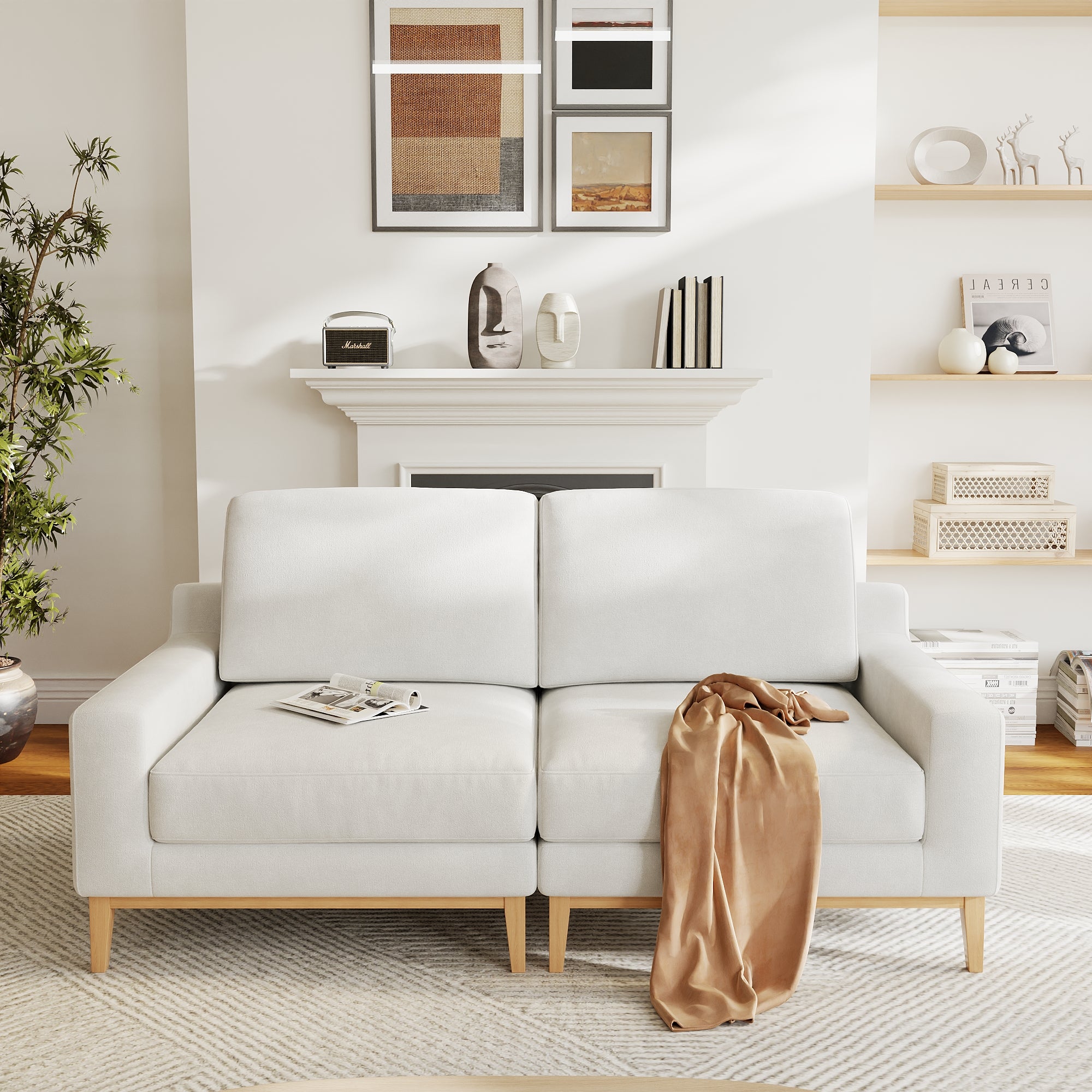 Modular Couch Deep Seat Cloud Couch Linen Look Upholstered for Living Room