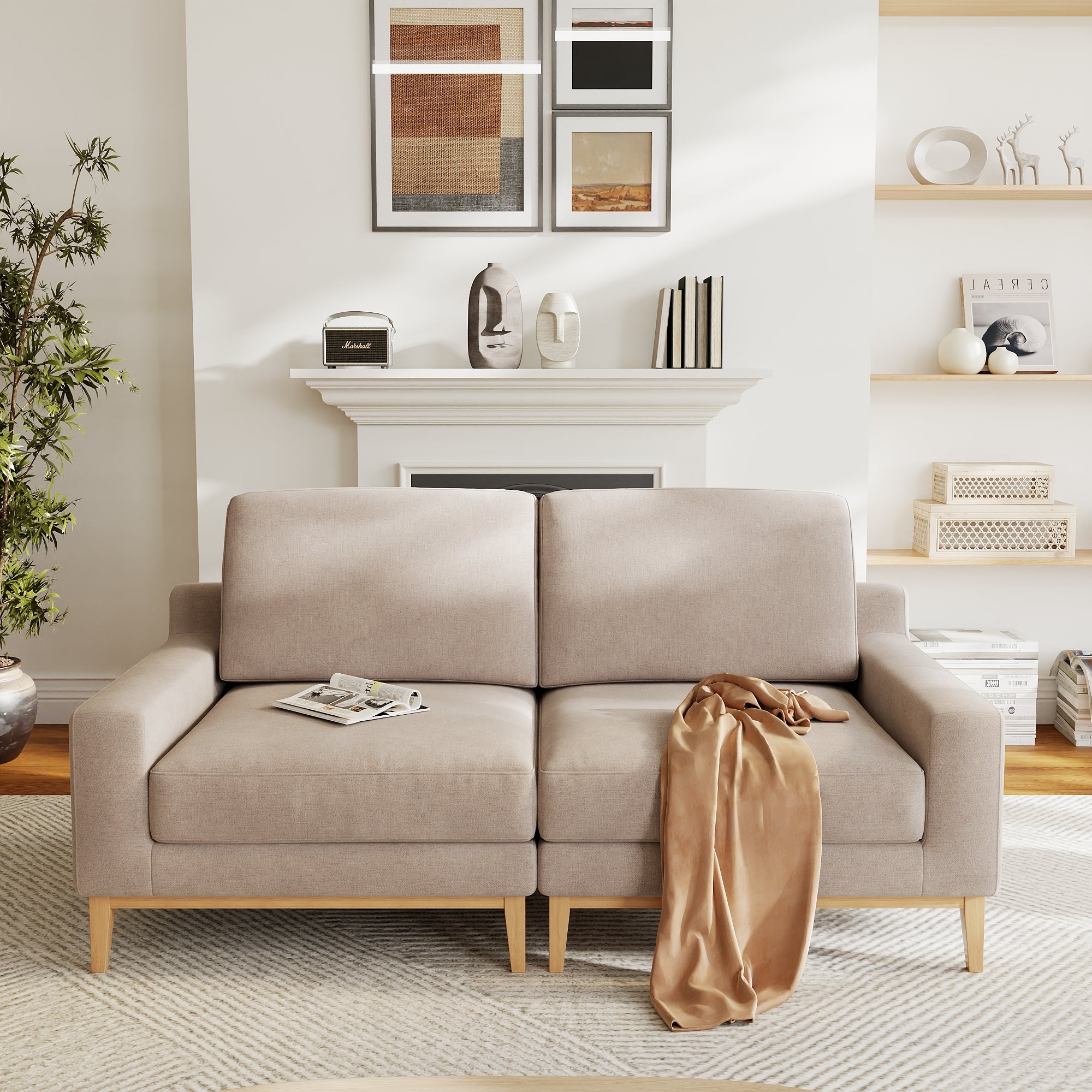 Modular Couch Deep Seat Cloud Couch Linen Look Upholstered for Living Room