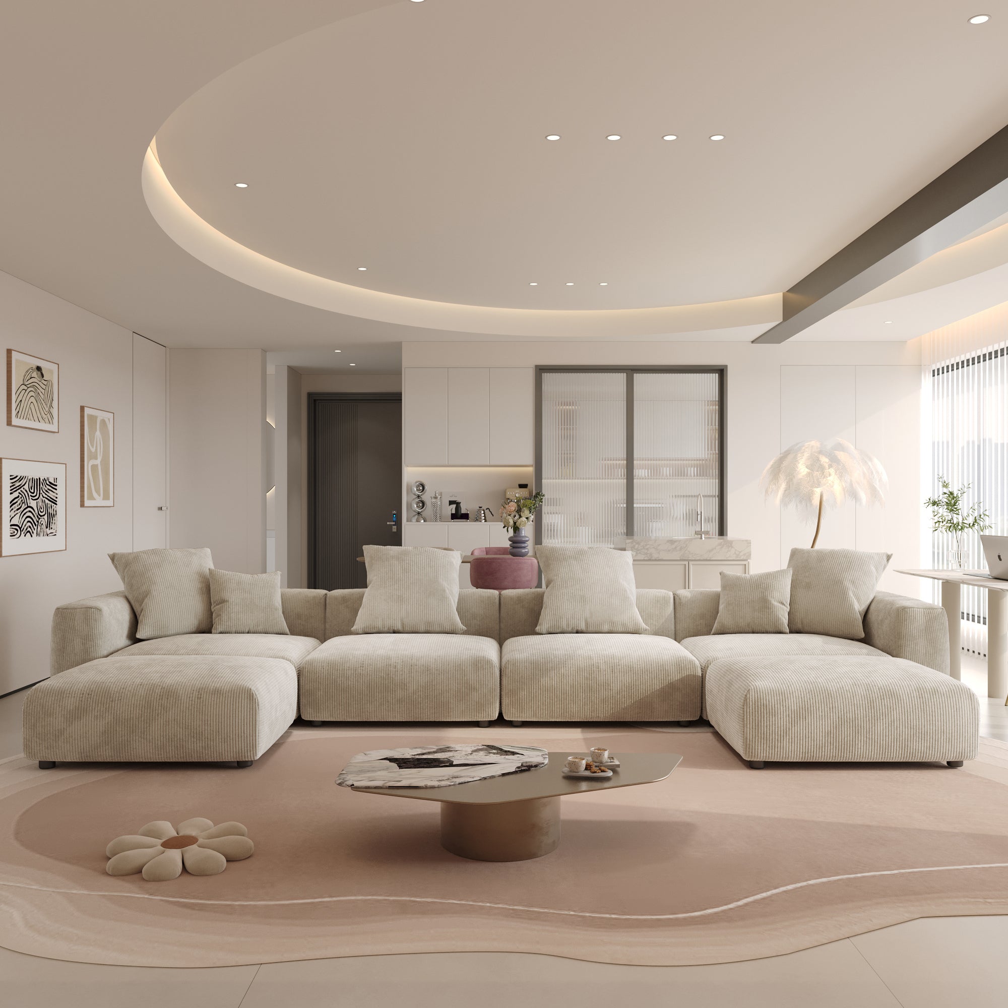 Convertible Sectional Sofa Modular Couch, Modern Corduroy Sofa, SF126
