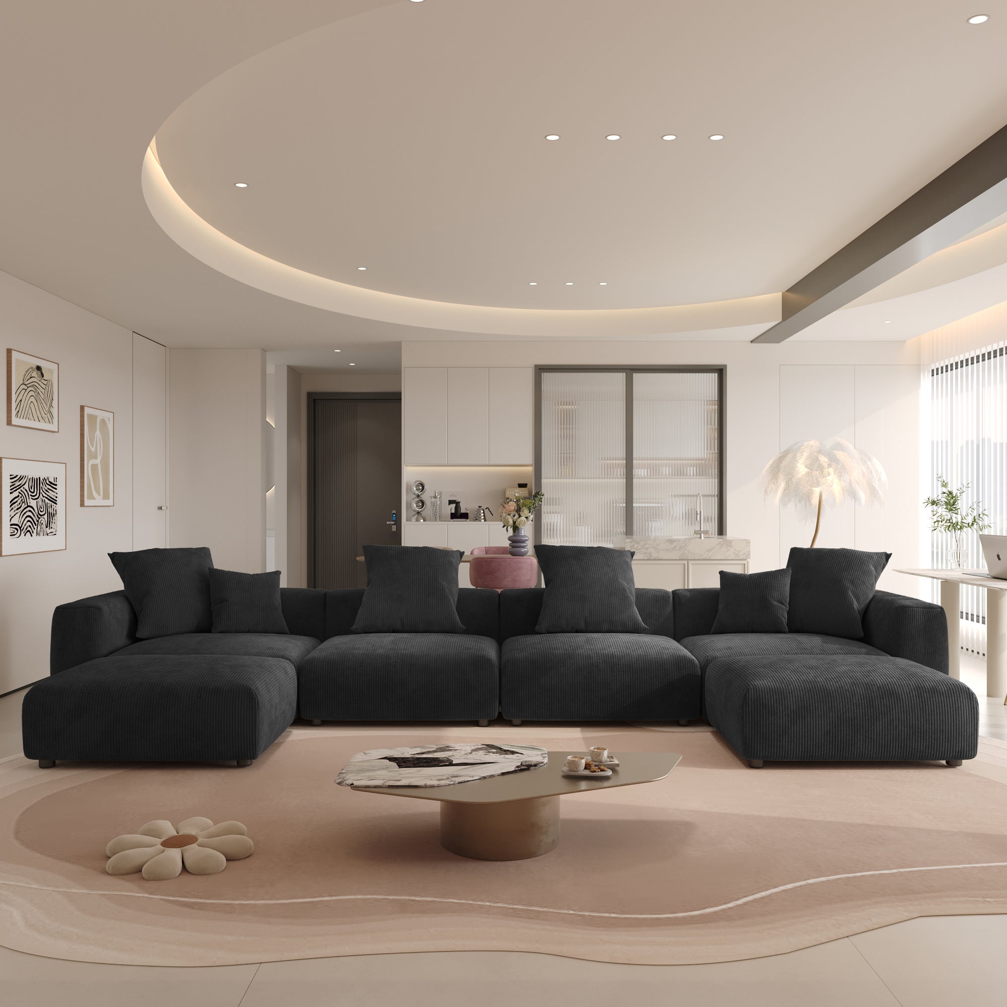 Convertible Sectional Sofa Modular Couch, Modern Corduroy Sofa, SF126