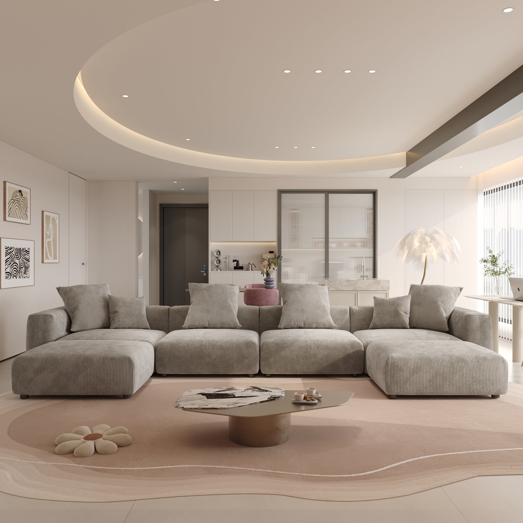 Convertible Sectional Sofa Modular Couch, Modern Corduroy Sofa, SF126